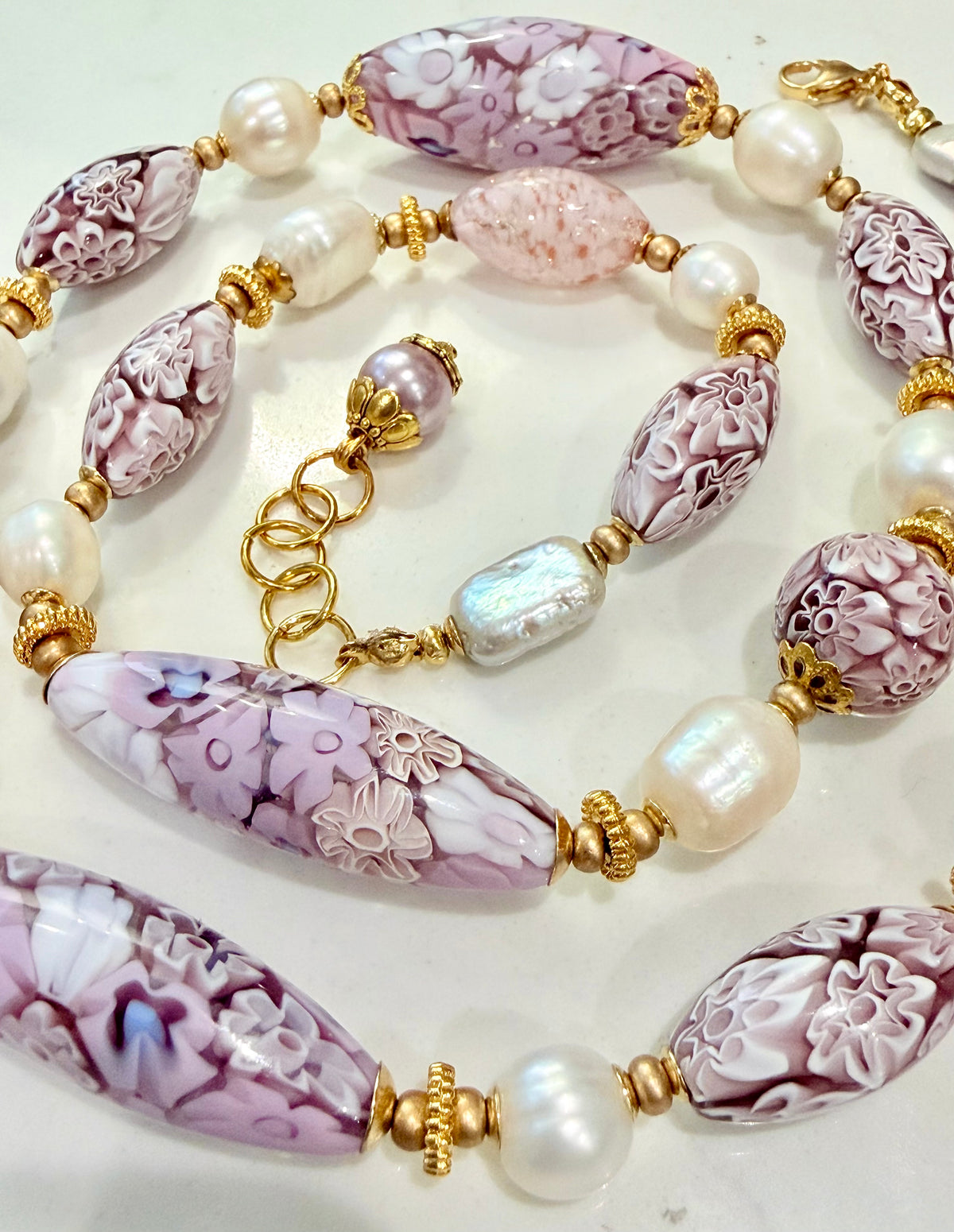 26”Rosario Leonardi Pale Pink Neckalce Featuring Exclusive Murano Millefiori Glass Beads
