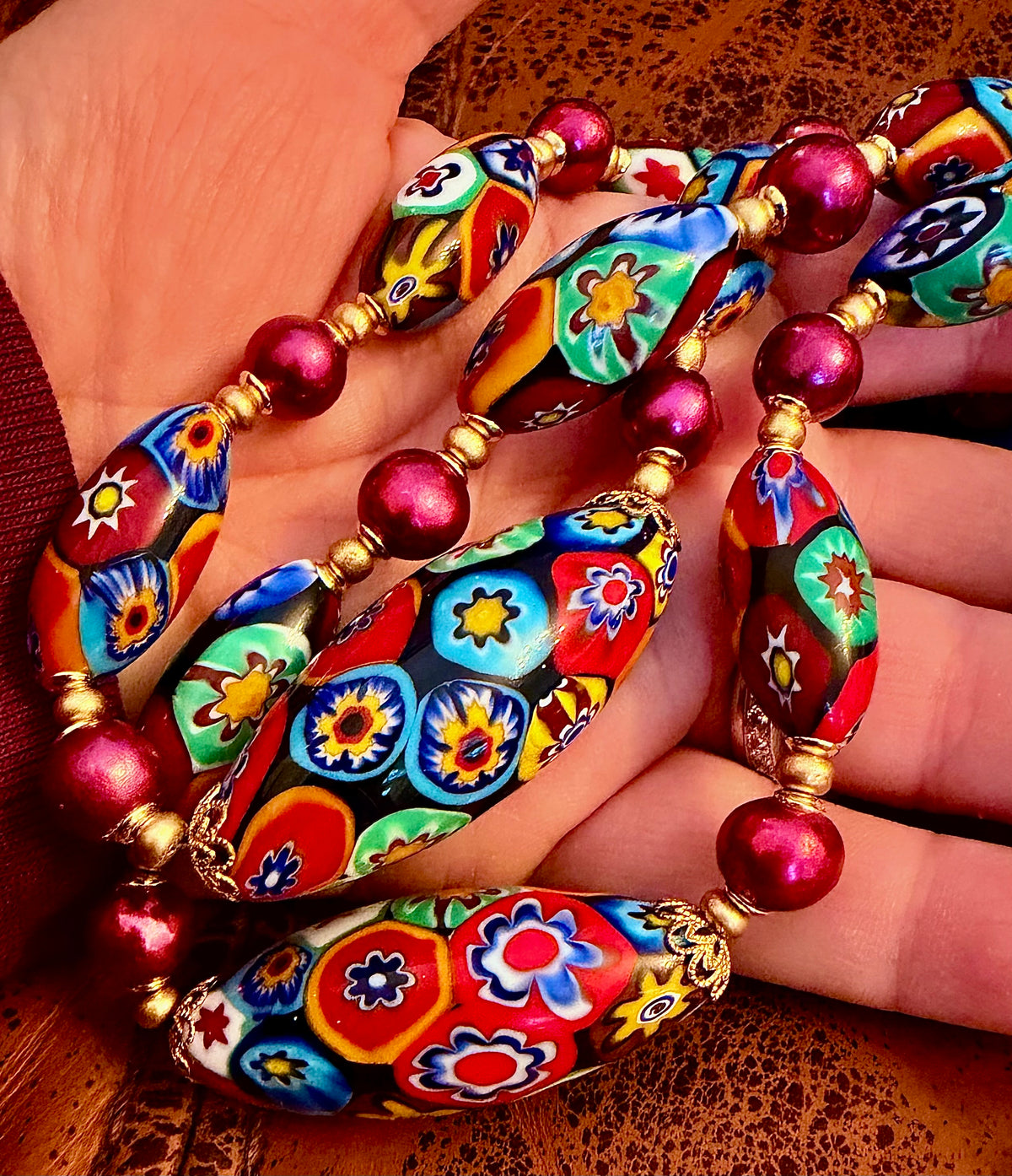Rosario Leonardi Red Themed Necklace Red Freshwater Pearls