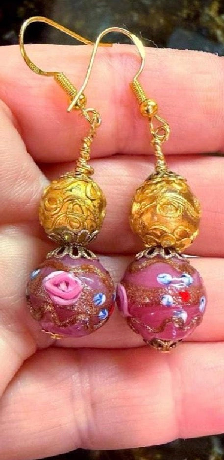 Vintage Murano Glass Wedding Cake Earrings – Baby Blue Beaded Dangle Jewelry