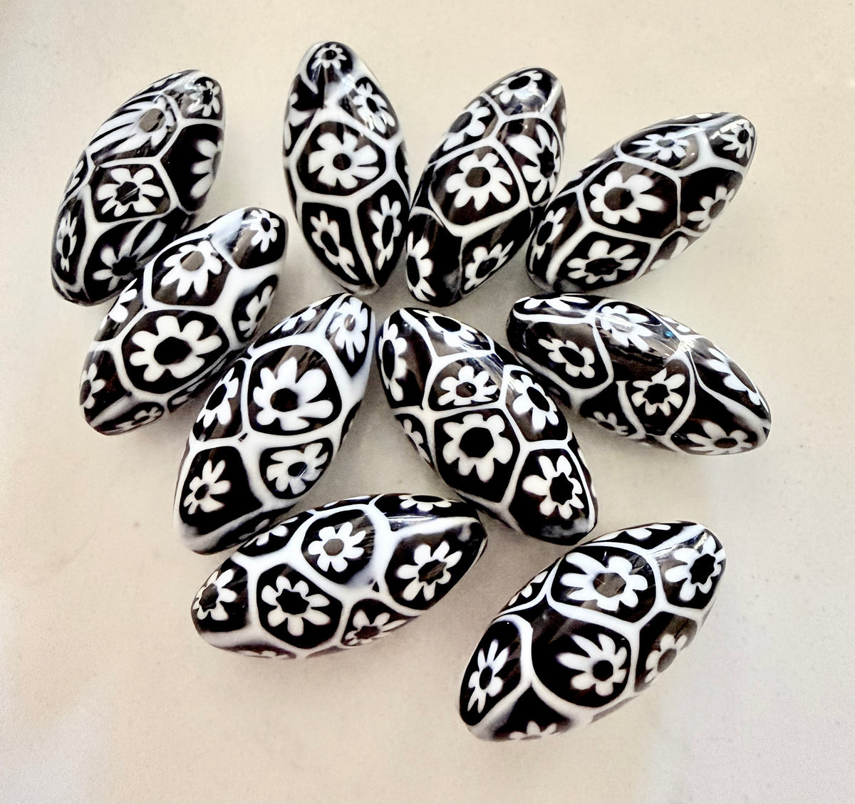 Black & White Millefiori Murano Glass Necklace Featuring EXCLUSIVE Ercole Moretti Beads & 12k Yellow Gold Filled Lantern Beads