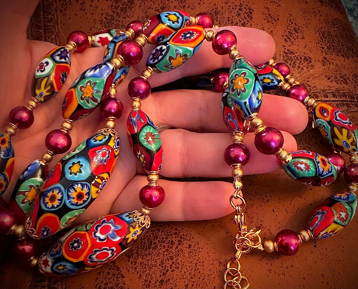 Rosario Leonardi Red Themed Necklace Red Freshwater Pearls