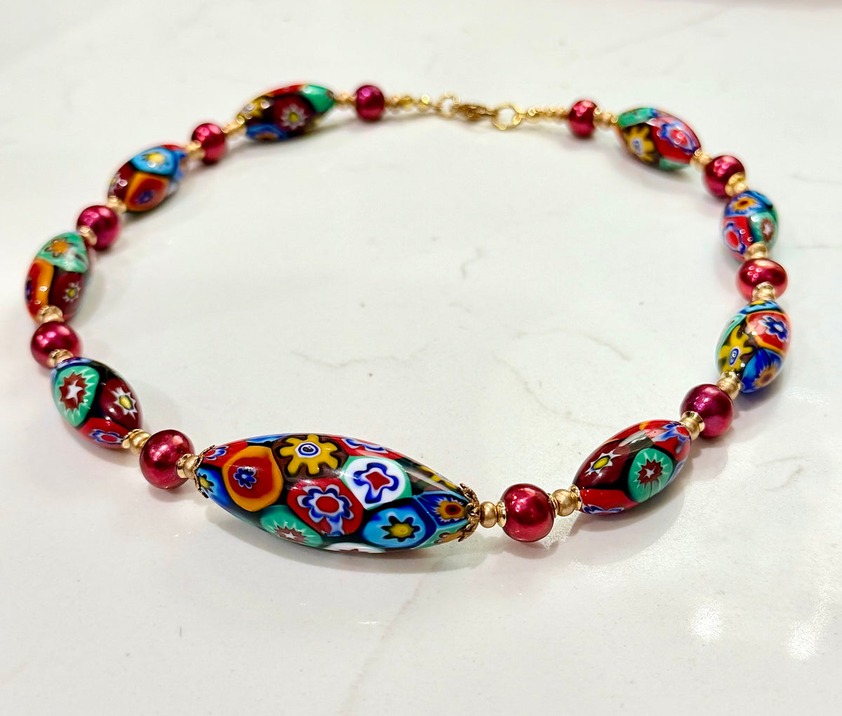 Rosario Leonardi Red Themed Necklace Red Freshwater Pearls