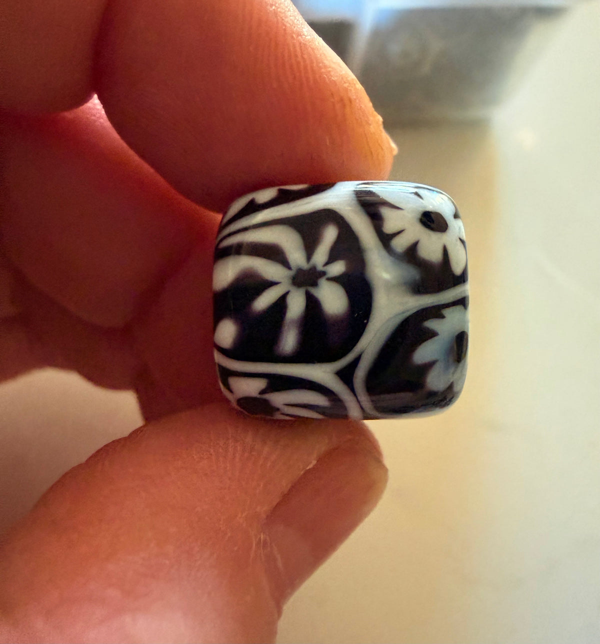 RARE Ercole Moretti Chunky Cube Millefiori Black & White Bead