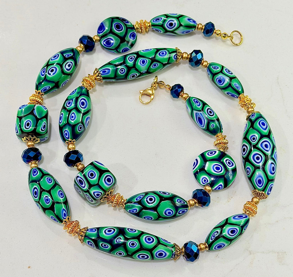 “THE Green Goddess” Rosario Leonardi Green With Envy Murano Millefiori Necklace FEATURING Exclusive Moretti Beads