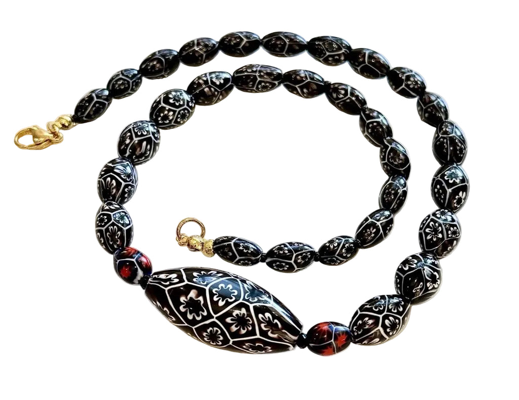 Rosario Leonardi Black & White 20” Featuring Ercole Moretti 1920’s Beads, Including an Extra Large Focal Bead