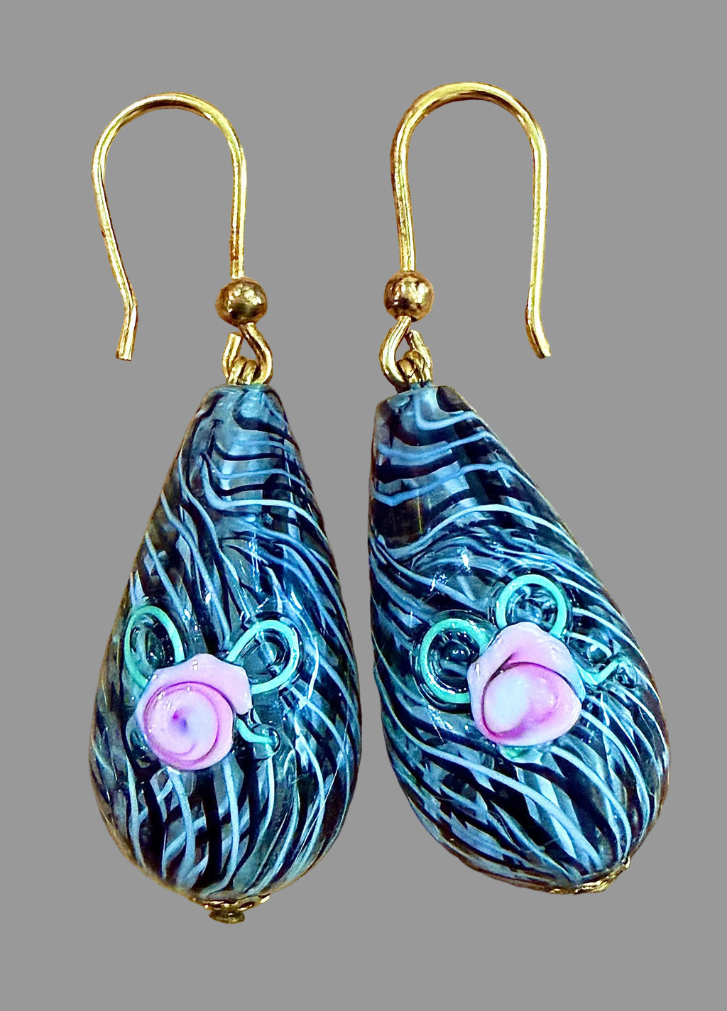Vintage Murano Millefiori Large Teardrop Hooks