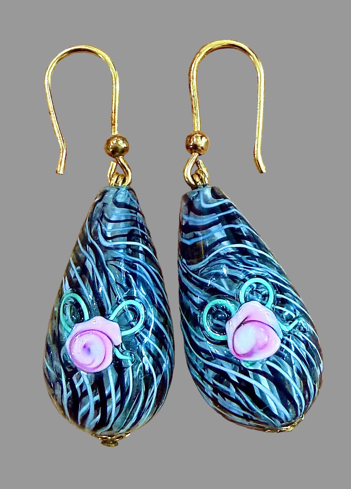 Vintage Murano Millefiori Large Teardrop Hooks