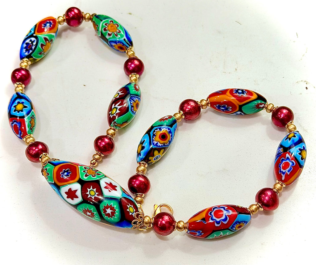 Rosario Leonardi Red Themed Necklace Red Freshwater Pearls