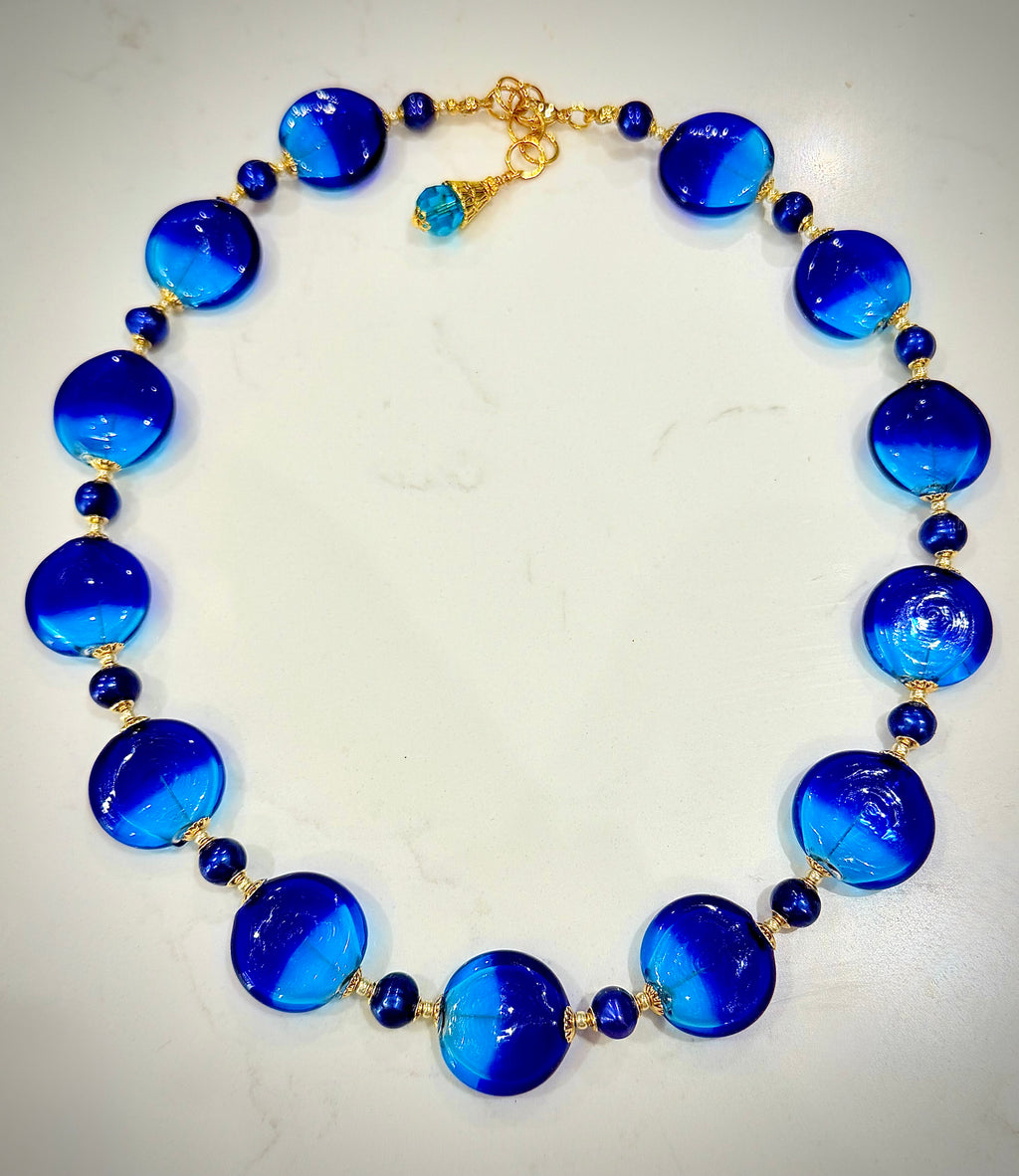 One Of A Kind Rosario Leonardi Vintage Blown Murano Glass Necklace & Earring Set