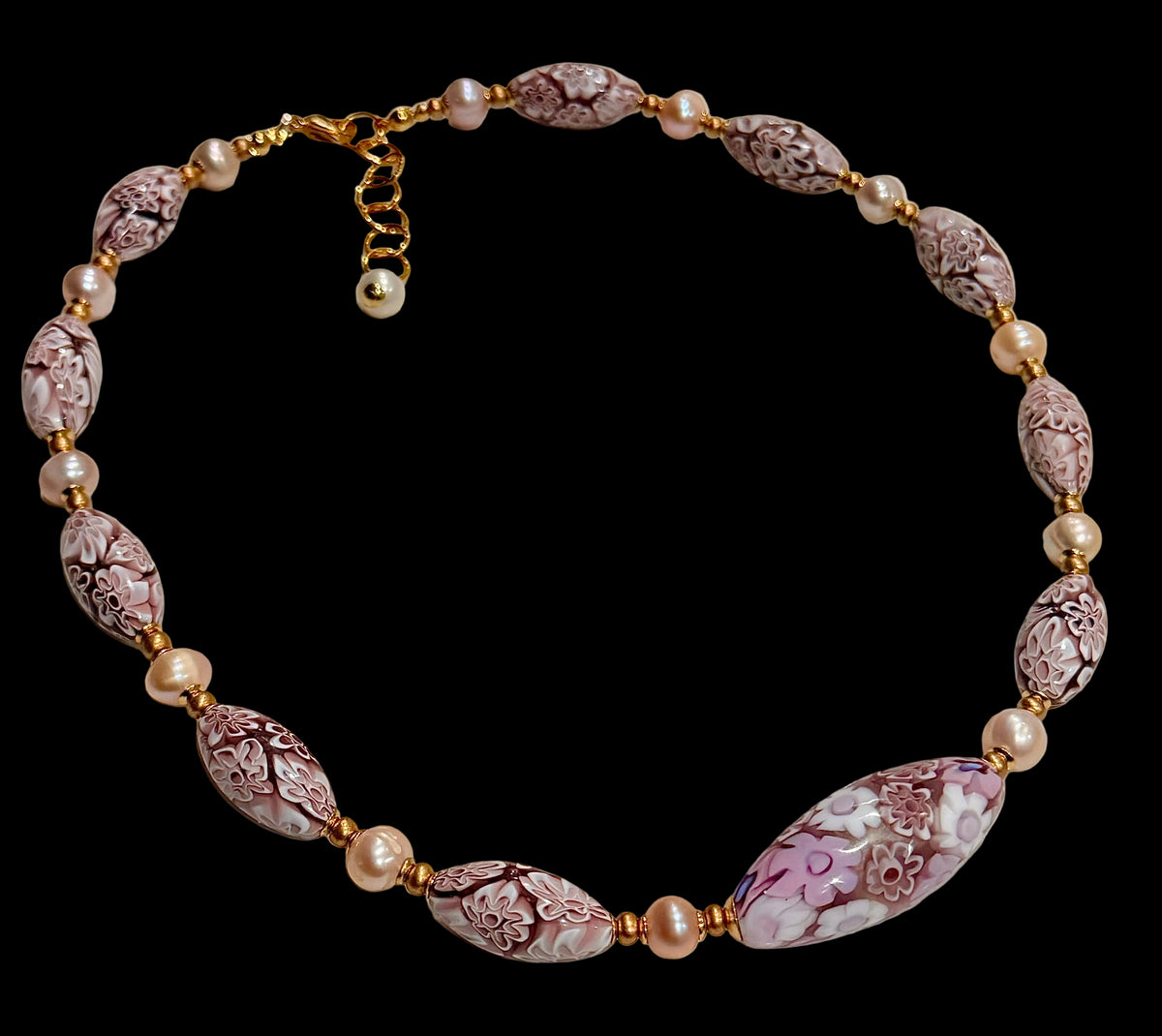 Rosario Leonardi Pale Pink Neckalce Featuring Exclusive Murano Millefiori Glass Beads