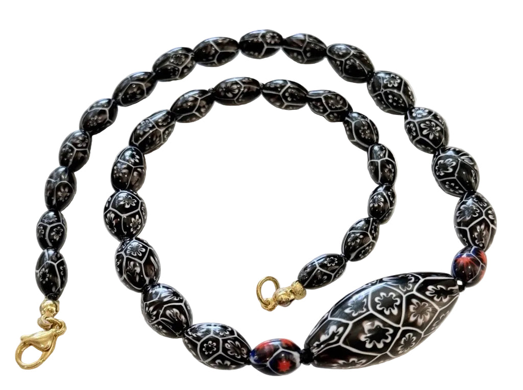 Rosario Leonardi Black & White 20” Featuring Ercole Moretti 1920’s Beads, Including an Extra Large Focal Bead