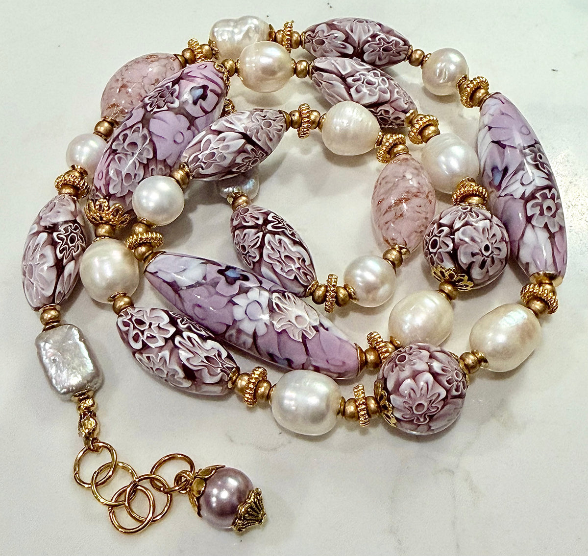 26”Rosario Leonardi Pale Pink Neckalce Featuring Exclusive Murano Millefiori Glass Beads