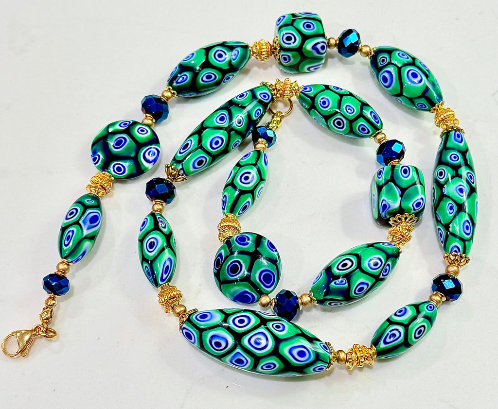 “THE Green Goddess” Rosario Leonardi Green With Envy Murano Millefiori Necklace FEATURING Exclusive Moretti Beads