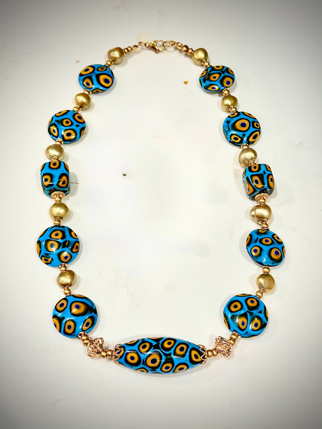Rosario Leonardi Aqua & Yellow Themed Necklace Gold Freshwater Pearls