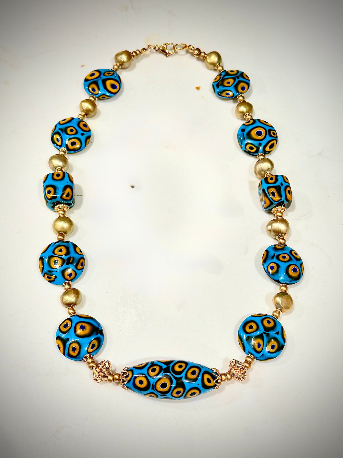 Rosario Leonardi Aqua & Yellow Themed Necklace Gold Freshwater Pearls