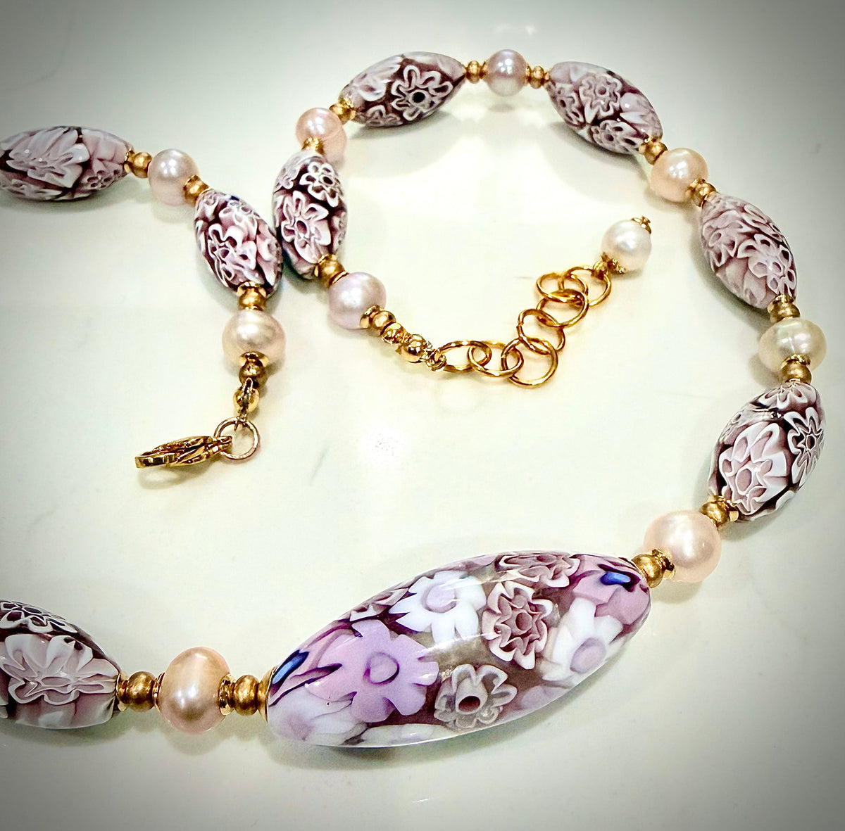 Rosario Leonardi Pale Pink Neckalce Featuring Exclusive Murano Millefiori Glass Beads