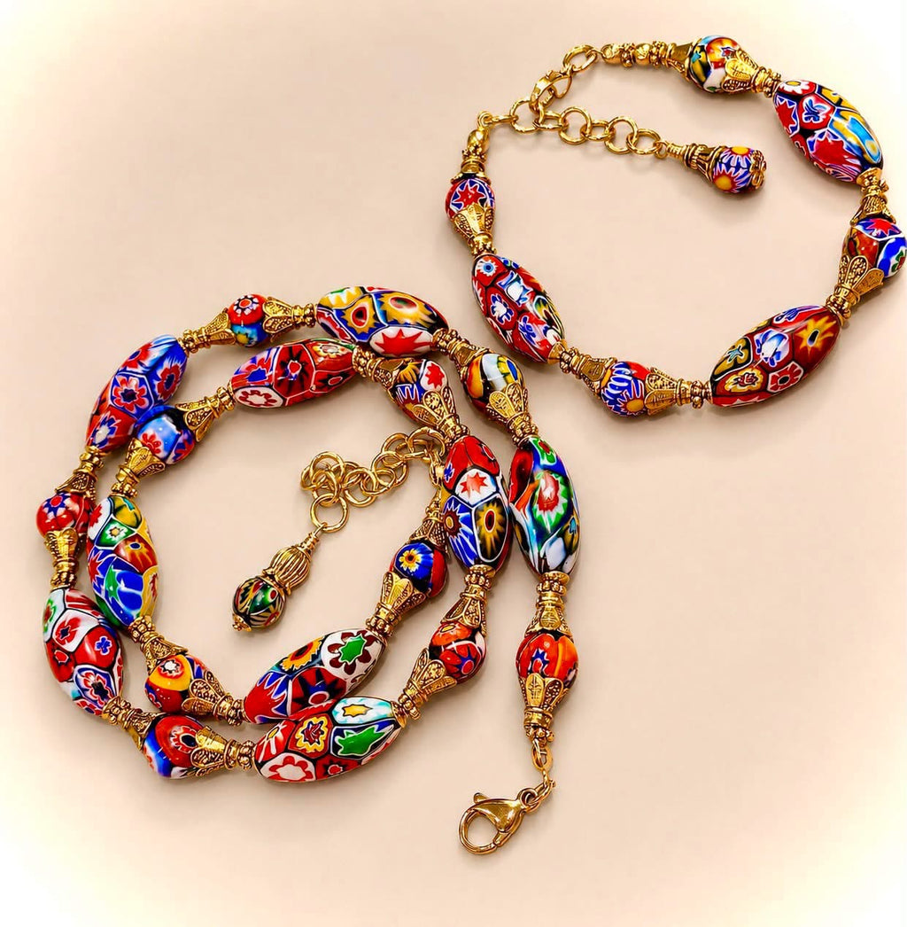Rosario Leonardi Set of Vintage Moretti Beaded Necklace and Matching Bracelet