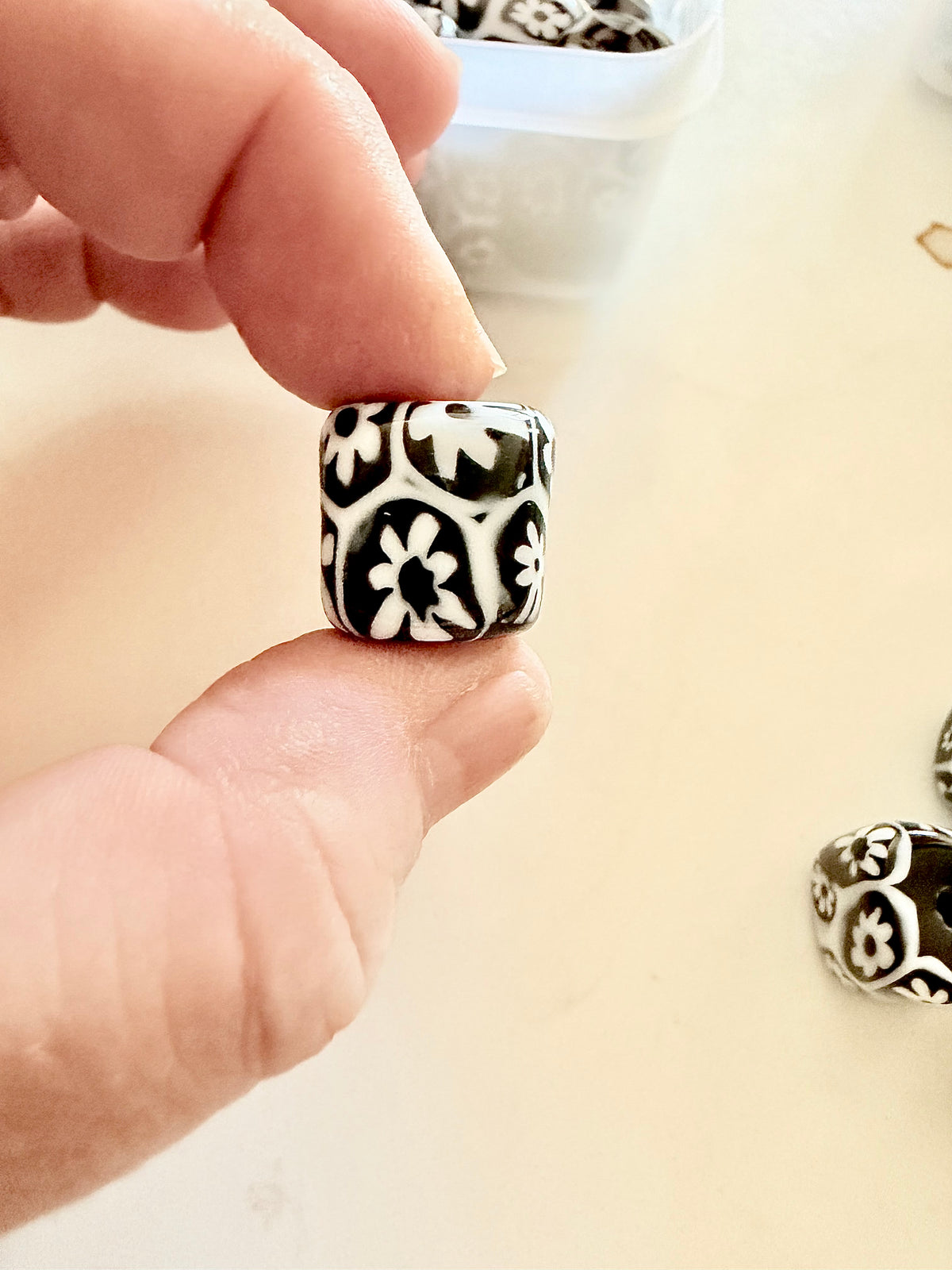 RARE Ercole Moretti Chunky Cube Millefiori Black & White Bead