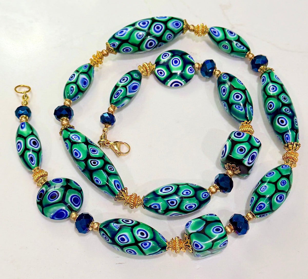 “THE Green Goddess” Rosario Leonardi Green With Envy Murano Millefiori Necklace FEATURING Exclusive Moretti Beads