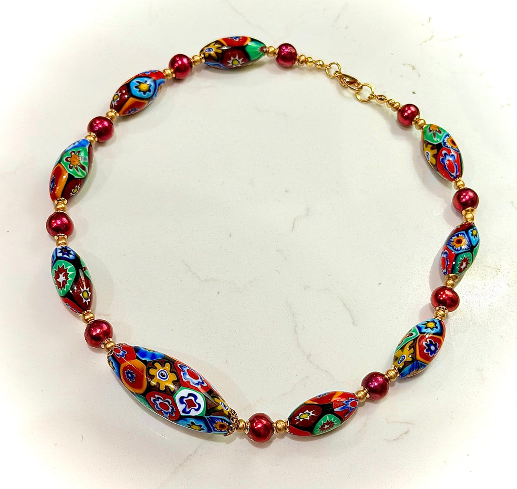 Rosario Leonardi Red Themed Necklace Red Freshwater Pearls