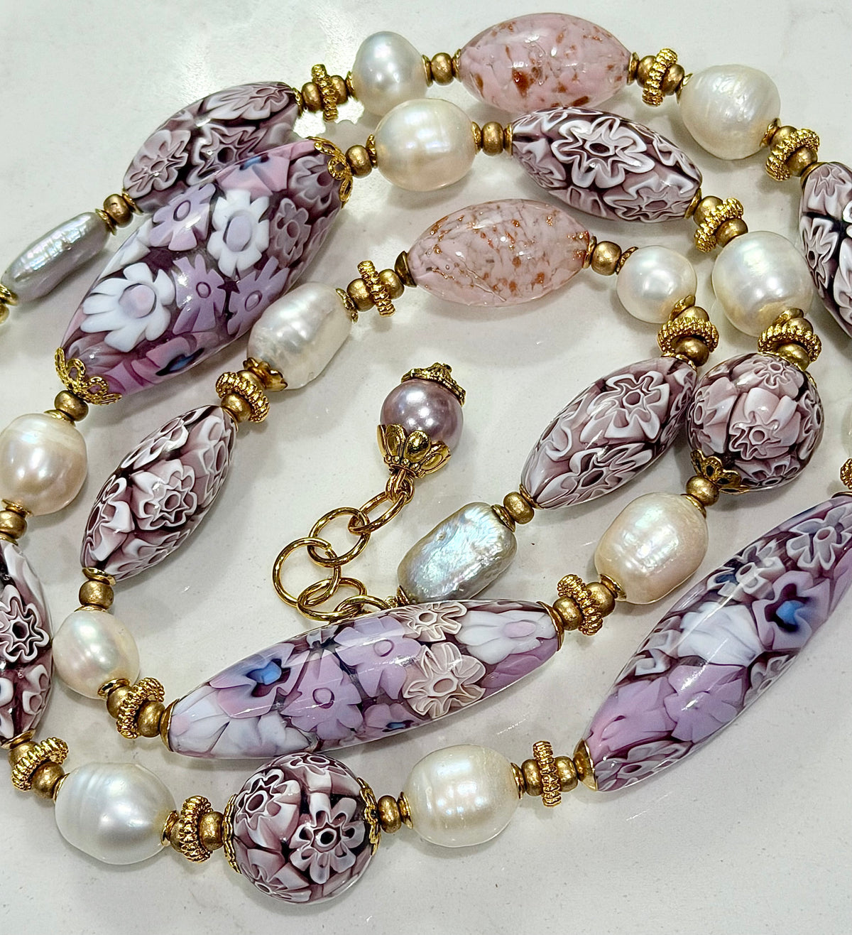 26”Rosario Leonardi Pale Pink Neckalce Featuring Exclusive Murano Millefiori Glass Beads