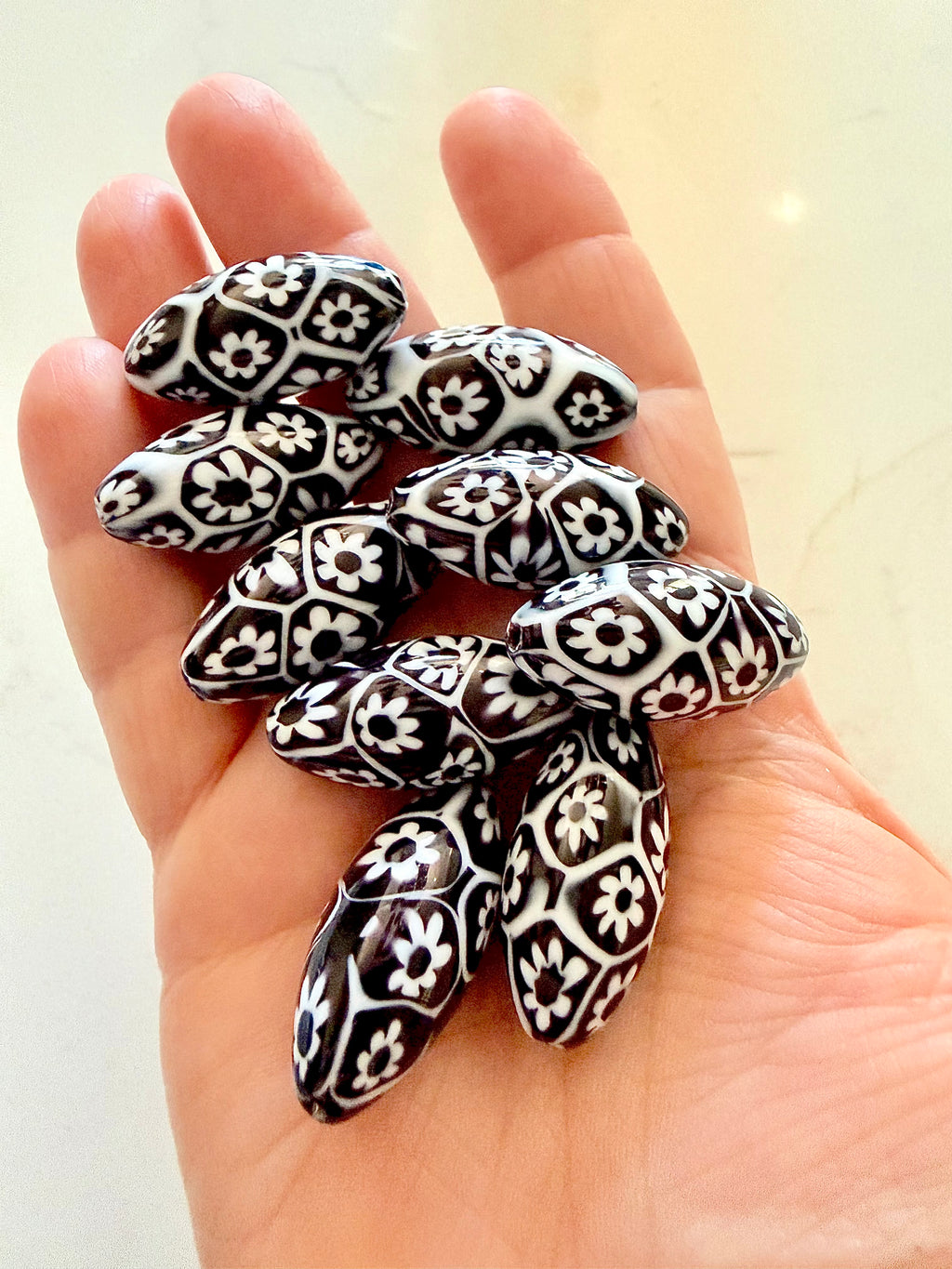 RARE Large Olive Ercole Moretti Millefiori Black & White Bead