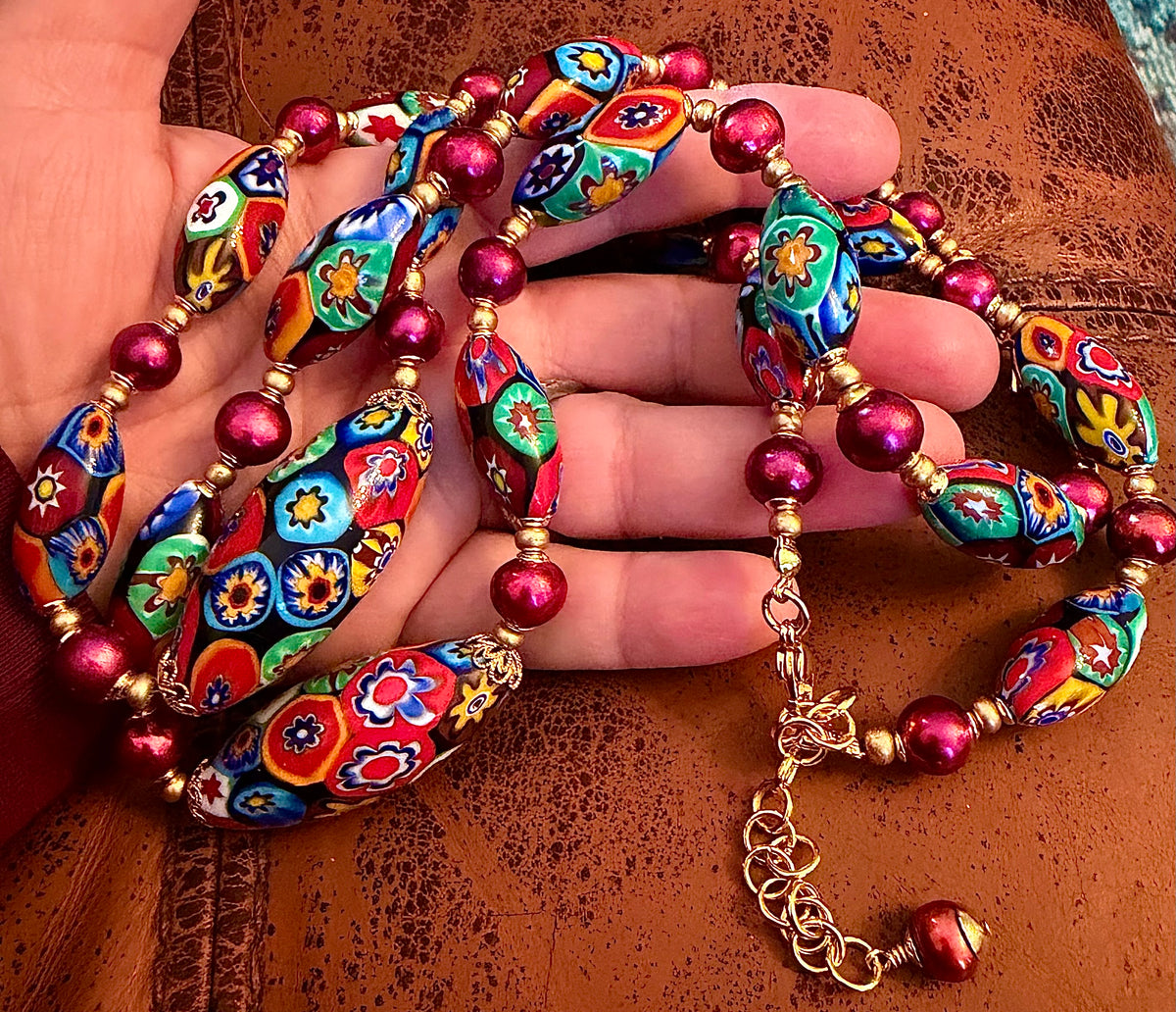 Rosario Leonardi Red Themed Necklace Red Freshwater Pearls