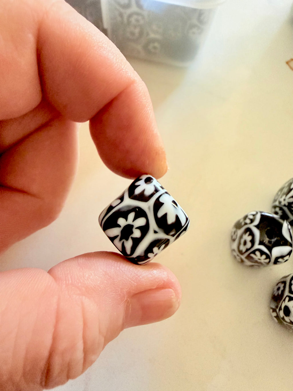 RARE Ercole Moretti Chunky Cube Millefiori Black & White Bead