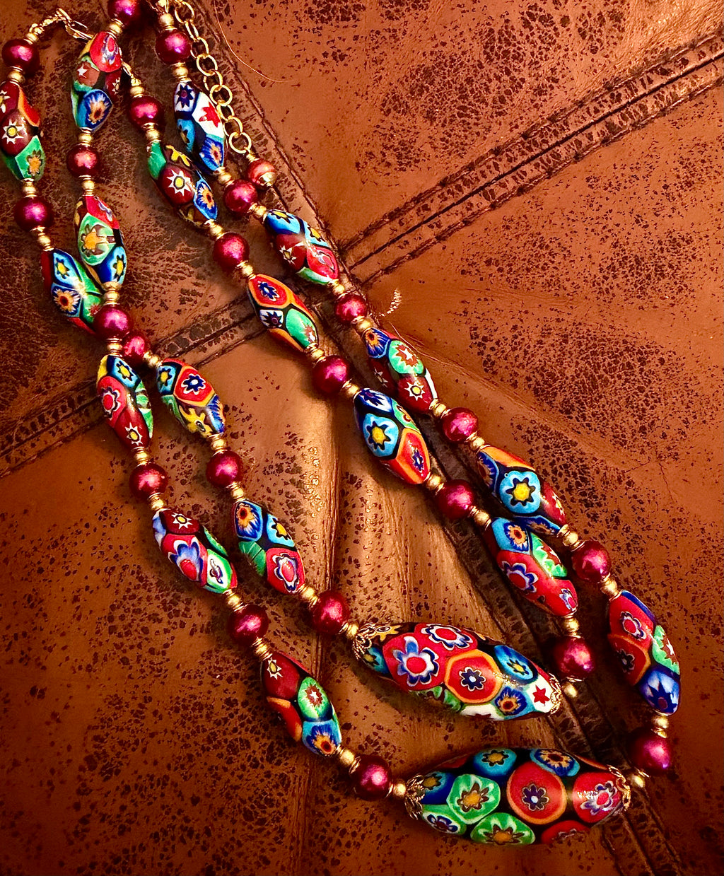 Rosario Leonardi Red Themed Necklace Red Freshwater Pearls