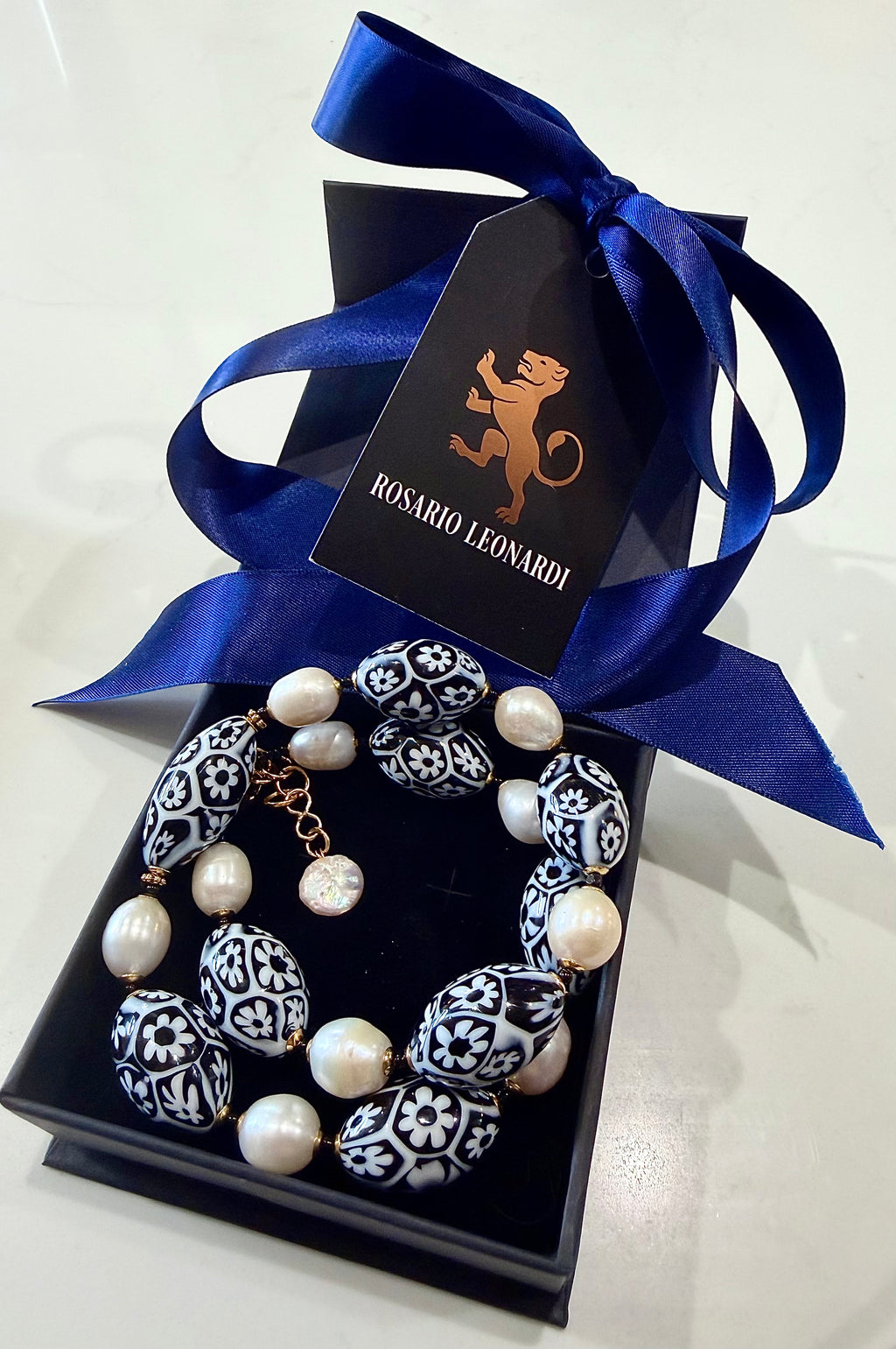 Rosario Leonardi White Freshwater Pearls With Moretti White & Black Beaded Necklace