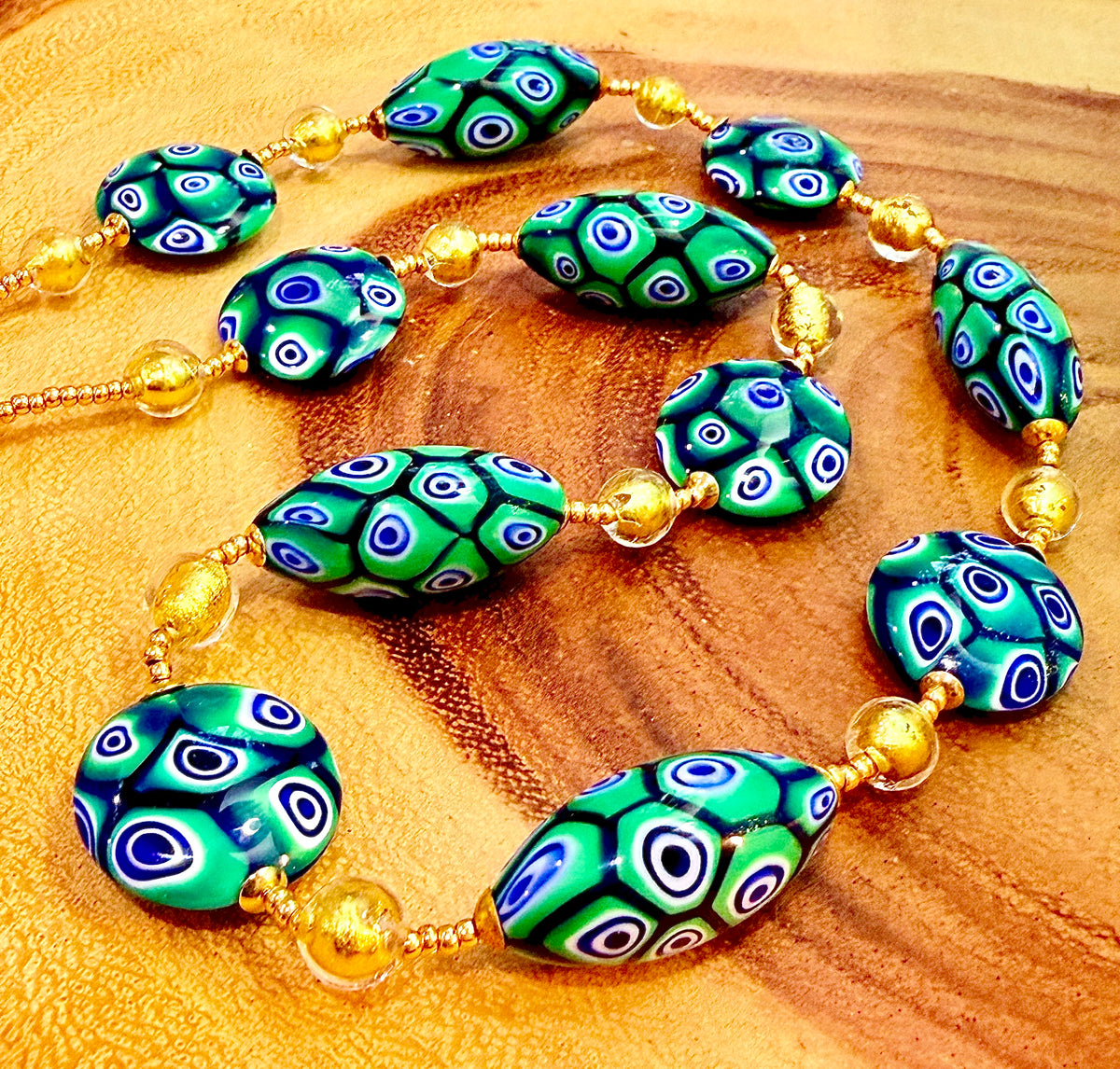 Rosario Leonardi “Green & Gold Goddess” Necklace Featuring EXCLUSIVE Ercole Moretti Beads