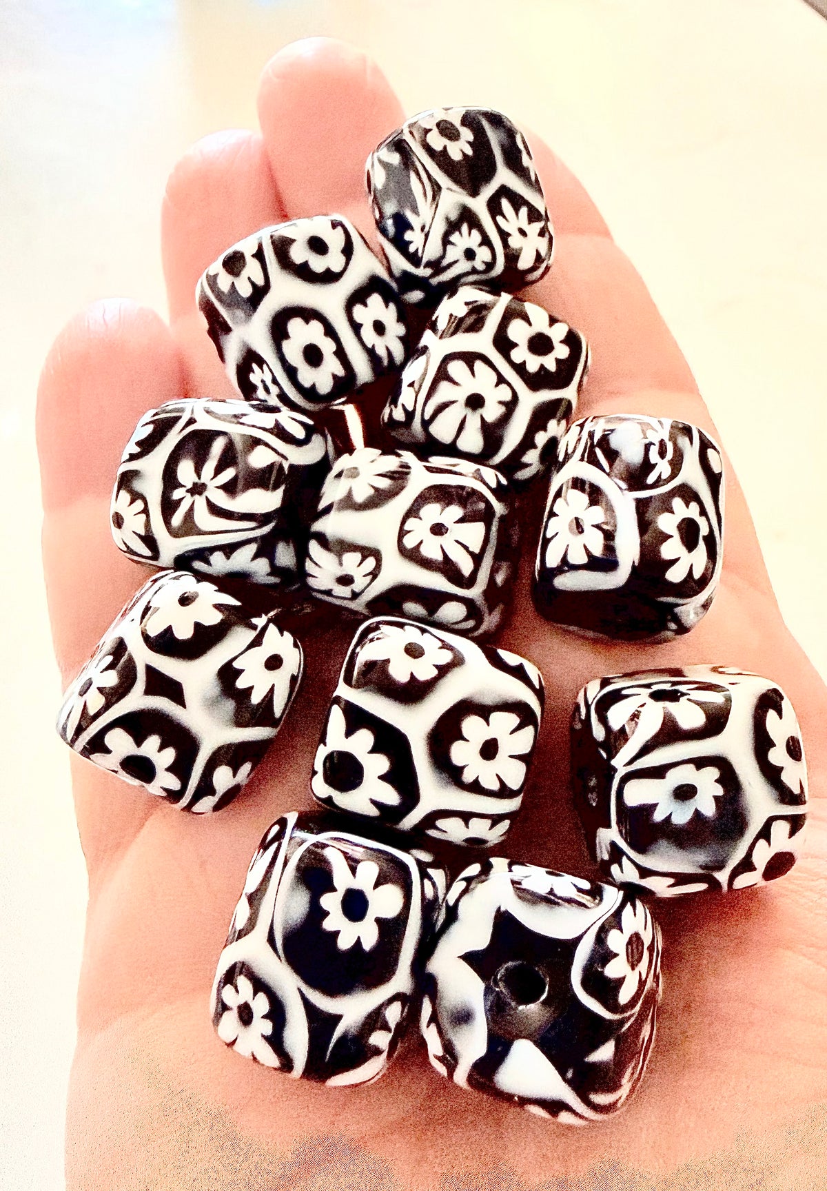 RARE Ercole Moretti Chunky Cube Millefiori Black & White Bead