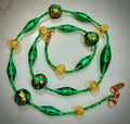Rosario Leonardi “Boy That’s Green & Gold!” Murano Lampwork & Czech Glass Necklace, One of a Kind.