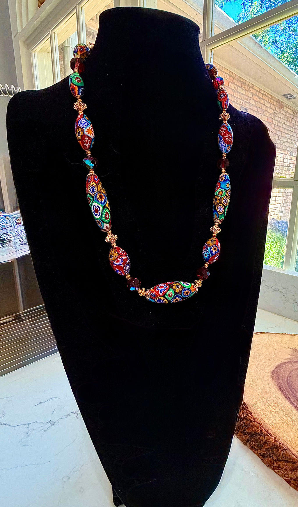 Rosario Leonardi Red Themed Necklace Featuring 12k GF Lantern Beads, Red A/B Vintage Swarovski Crystals & Exclusive Custom Beads Made just for our shop