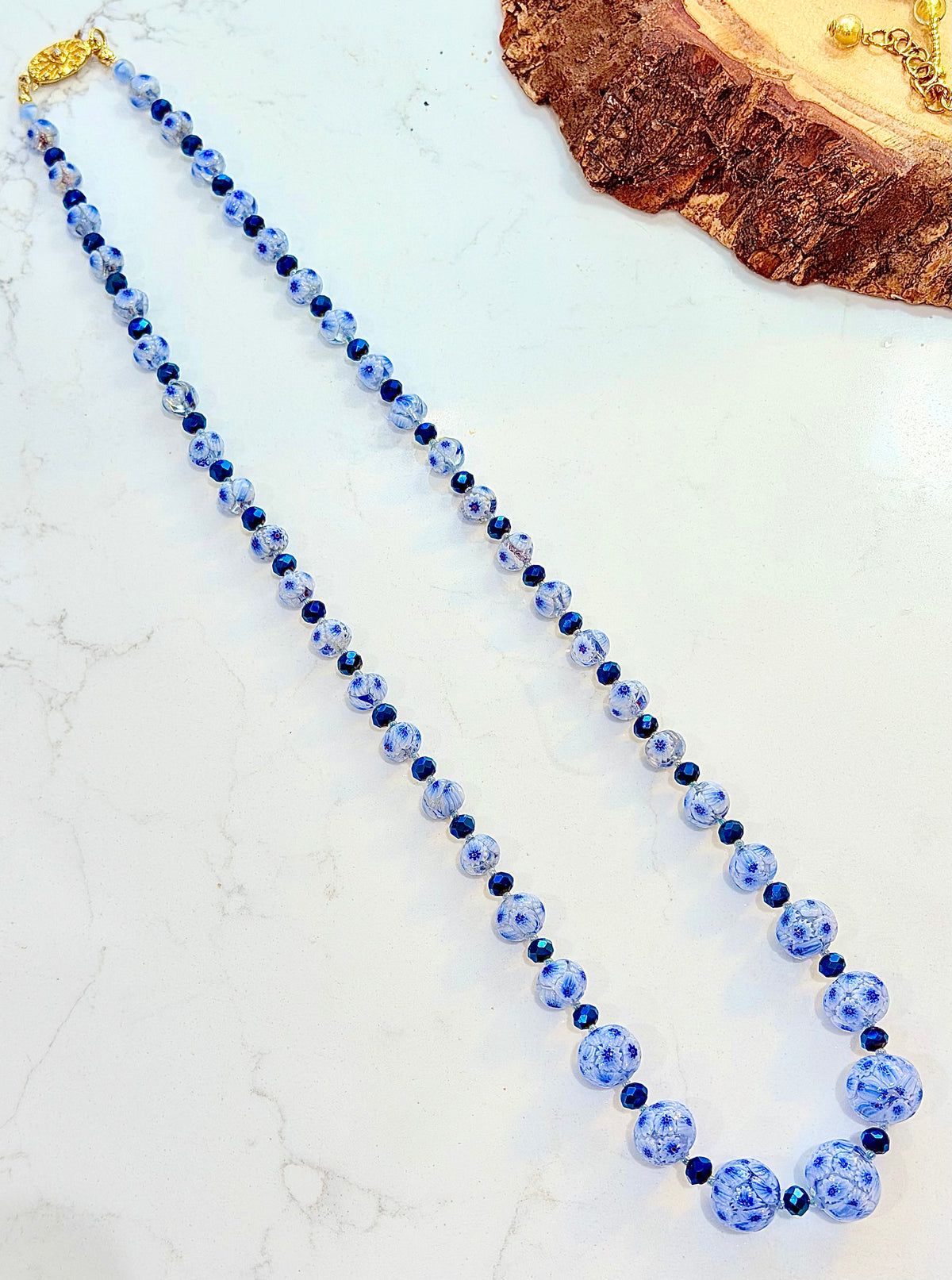 Rosario Leonardi “The Blues” Necklace Featuring Vintage Murano Millefiori and  Czech Cobalt Blue Glass Crystals