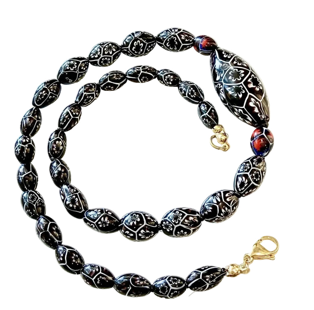 Rosario Leonardi Black & White 20” Featuring Ercole Moretti 1920’s Beads, Including an Extra Large Focal Bead