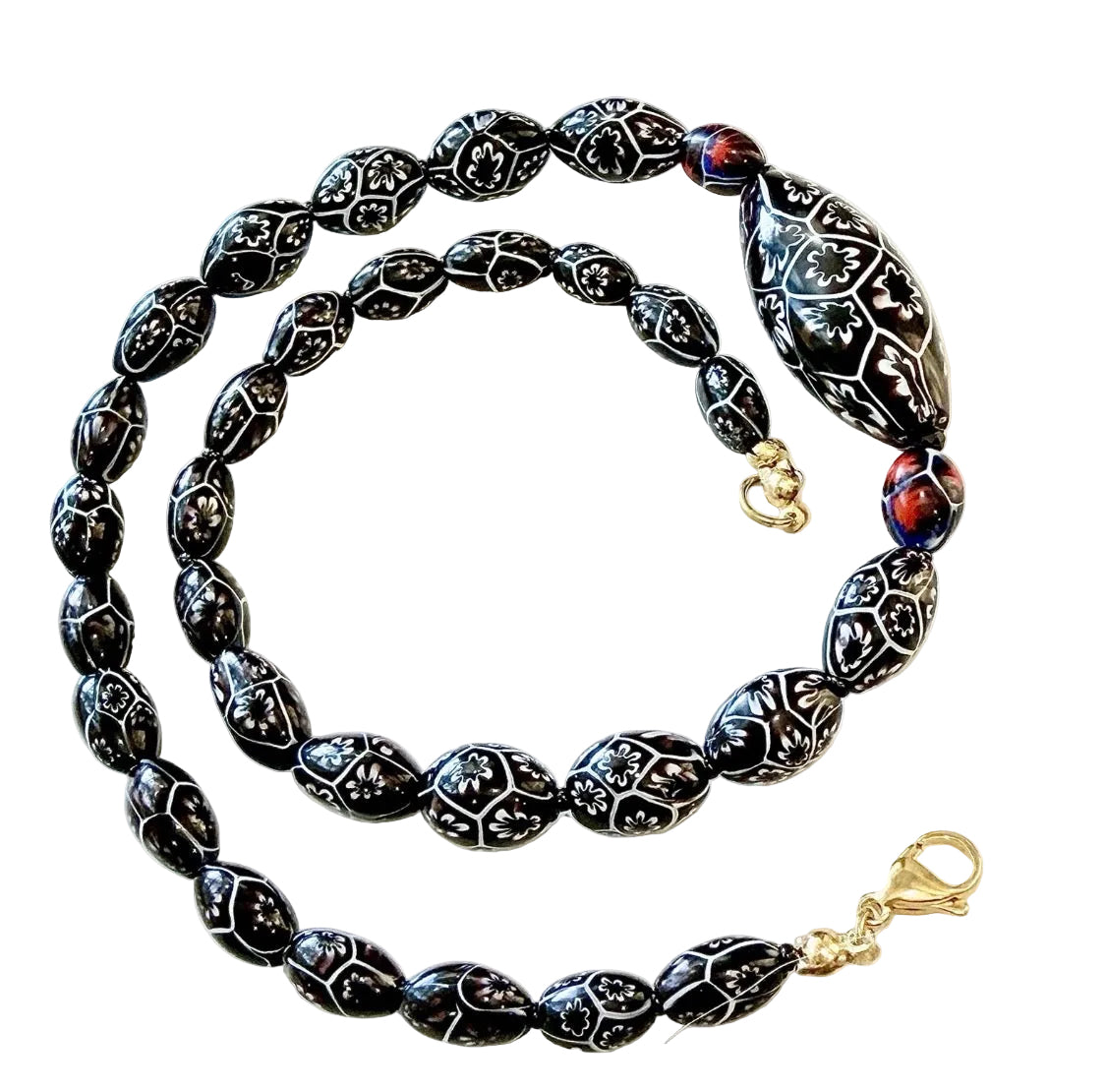 Rosario Leonardi Black & White 20” Featuring Ercole Moretti 1920’s Beads, Including an Extra Large Focal Bead