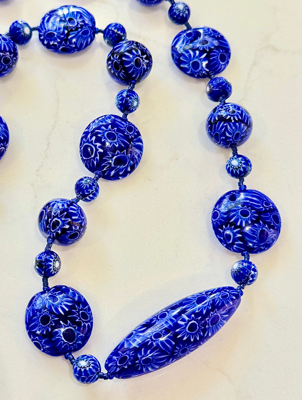 Rosario Leonardi Cobalt Blue Neckalce Featuring Exclusive Ercole Moretti Murano Millefiori Glass Beads