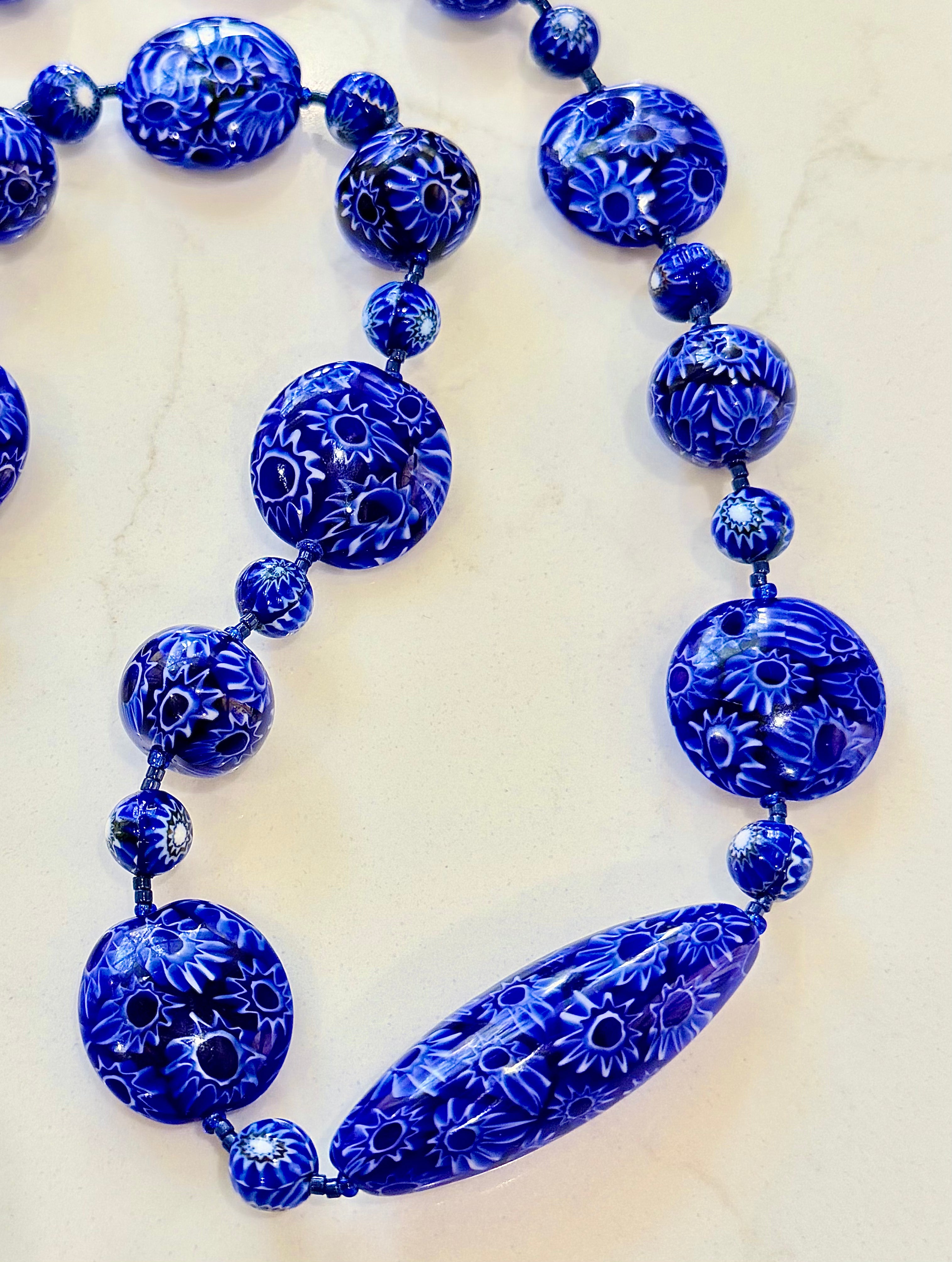Rosario Leonardi Cobalt Blue Neckalce Featuring Exclusive Ercole Moretti Murano Millefiori Glass Beads