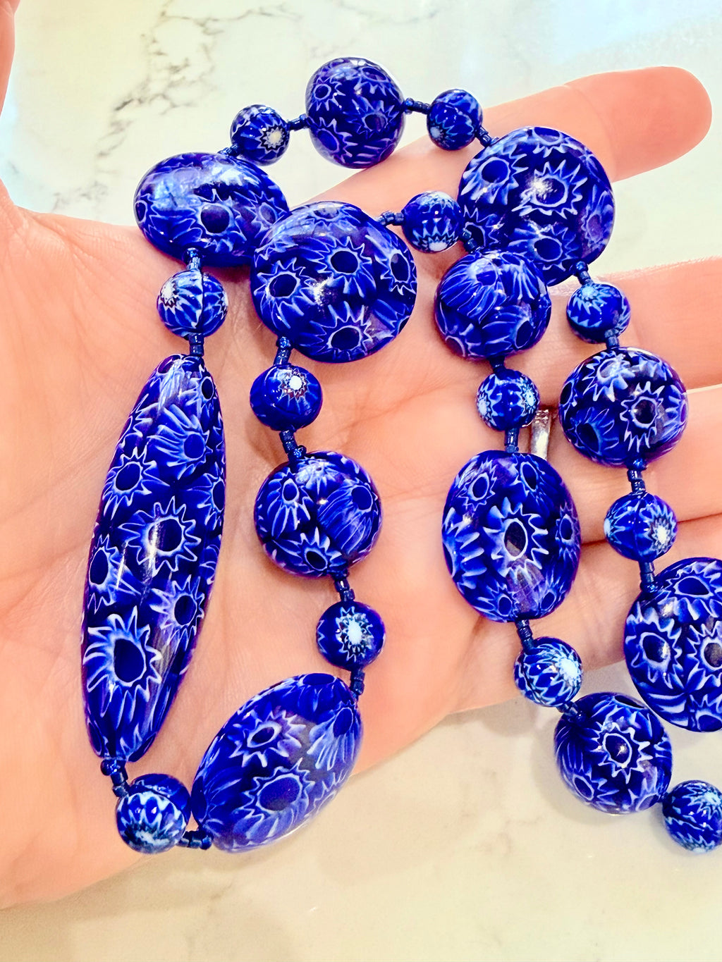 Rosario Leonardi Cobalt Blue Neckalce Featuring Exclusive Ercole Moretti Murano Millefiori Glass Beads