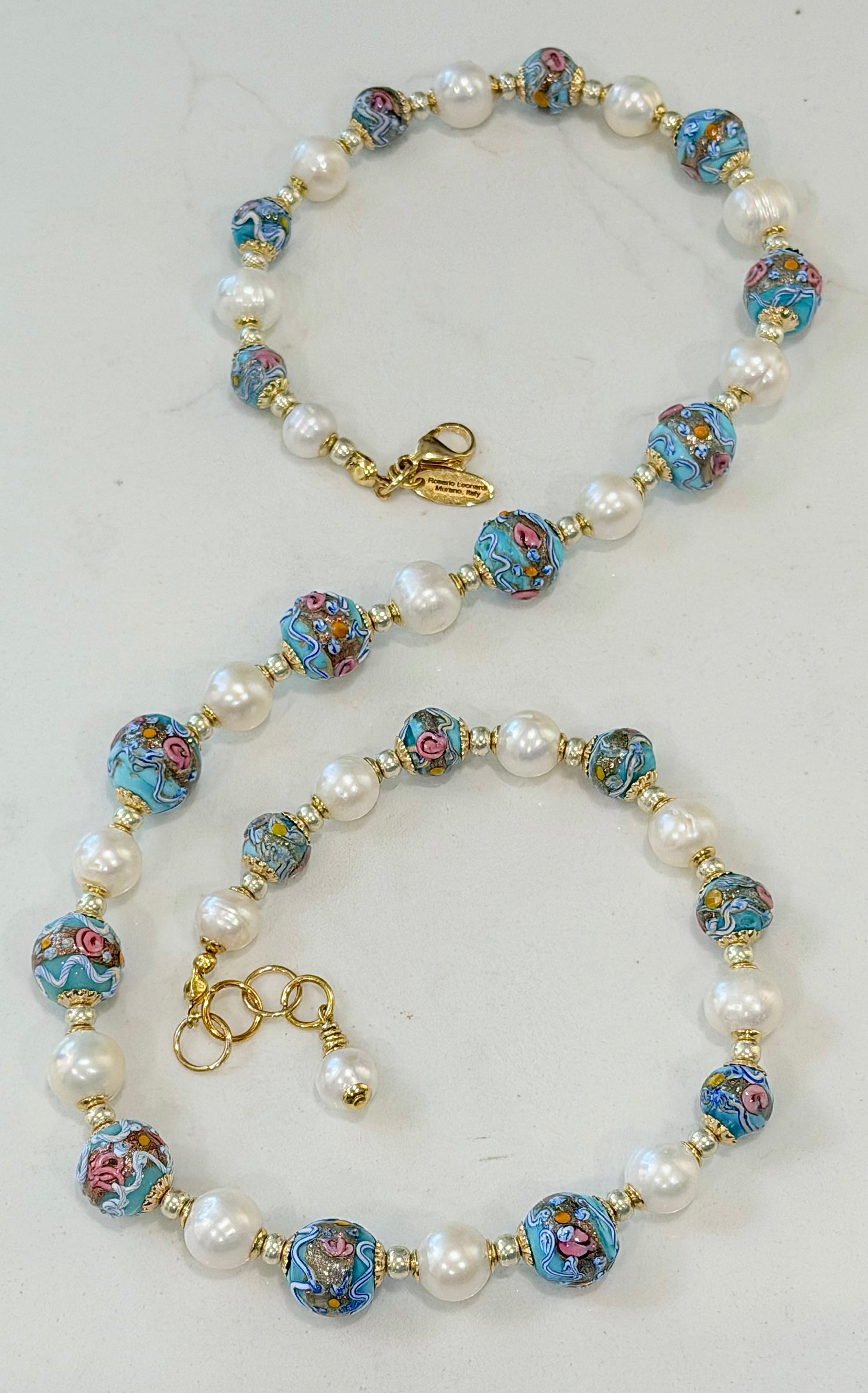 Rosario Leonardi Vintage Fancy Wedding Cake Beads & White Freshwater Pearl Necklace