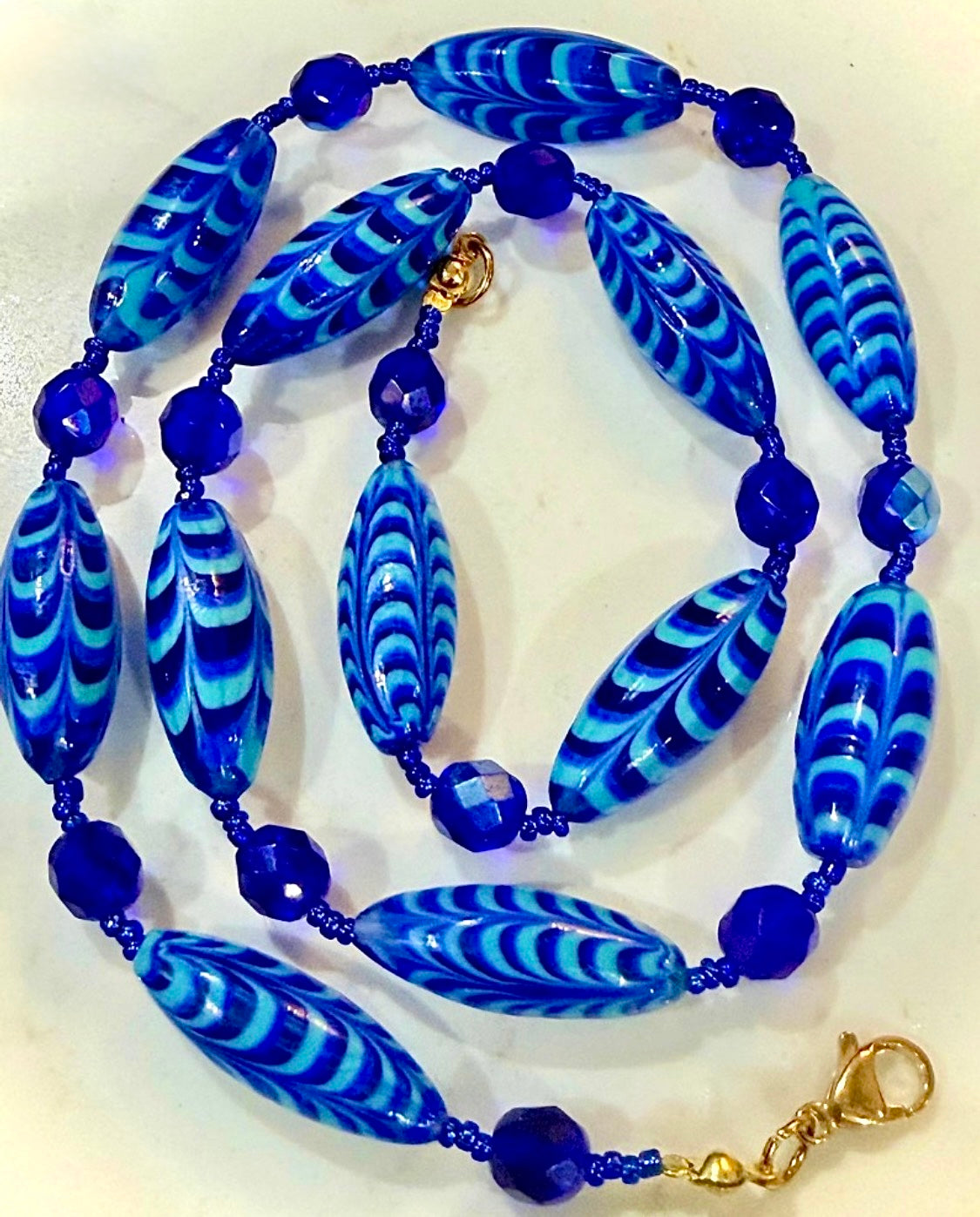 Vintage Murano Millefiori Cobalt Blue Torpedo Beaded Necklace