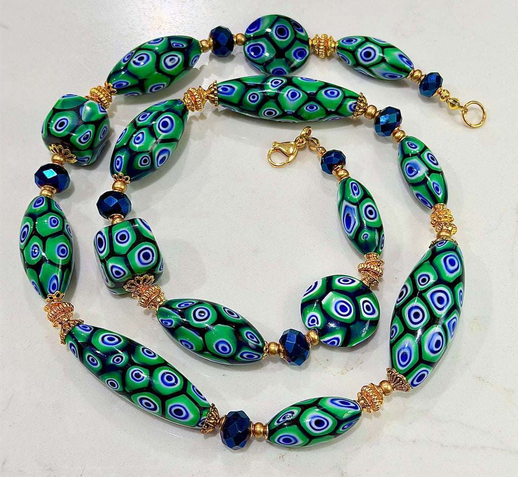 “THE Green Goddess” Rosario Leonardi Green With Envy Murano Millefiori Necklace FEATURING Exclusive Moretti Beads