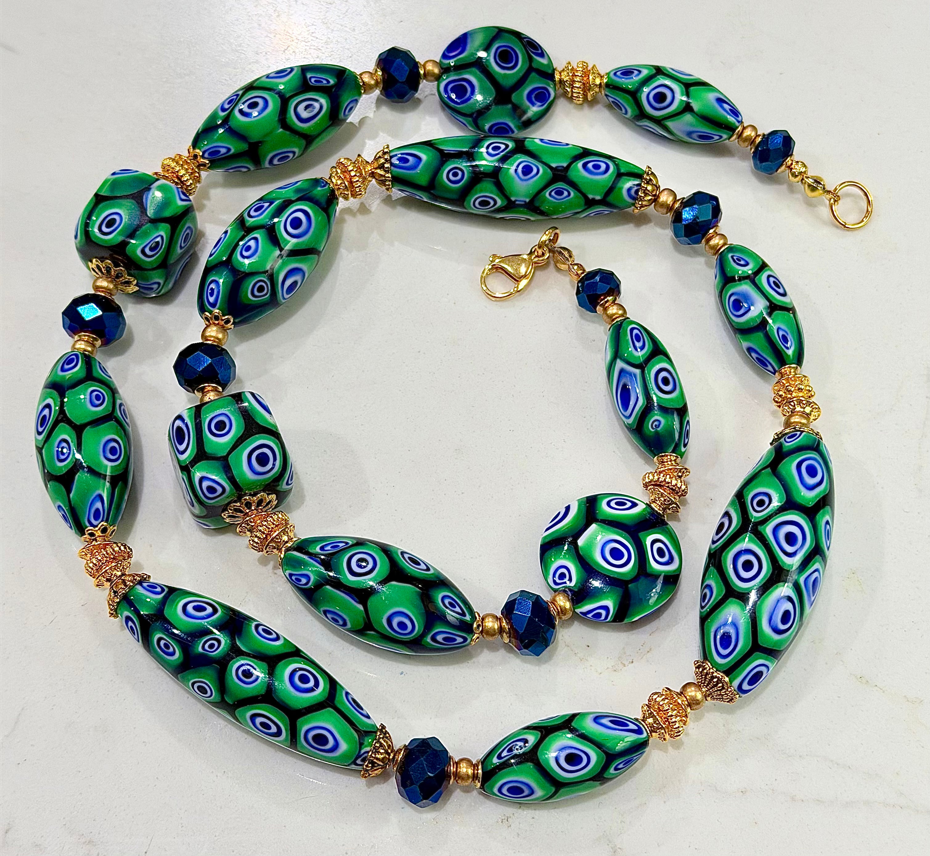 “THE Green Goddess” Rosario Leonardi Green With Envy Murano Millefiori Necklace FEATURING Exclusive Moretti Beads