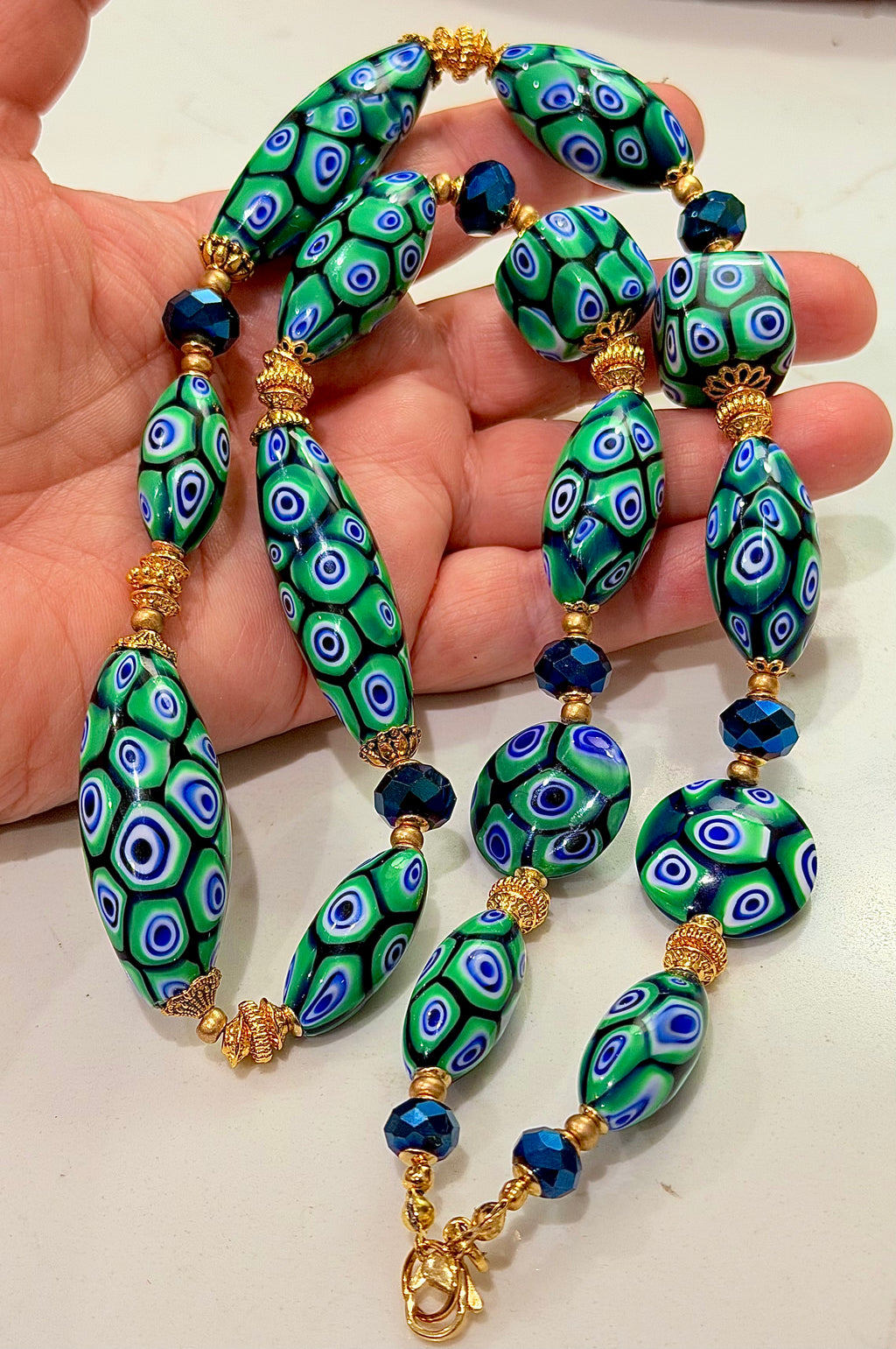 “THE Green Goddess” Rosario Leonardi Green With Envy Murano Millefiori Necklace FEATURING Exclusive Moretti Beads