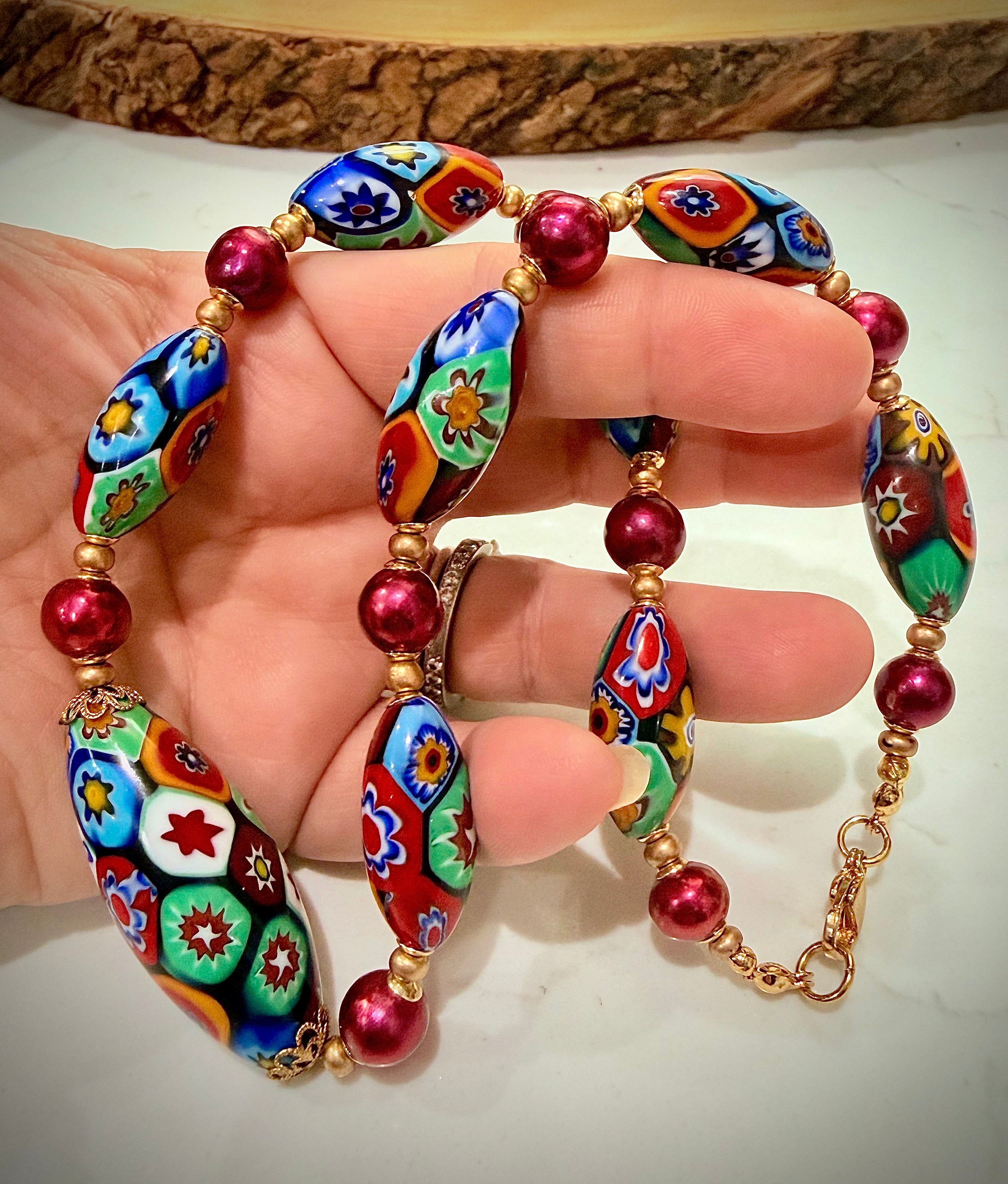Rosario Leonardi Red Themed Necklace Red Freshwater Pearls