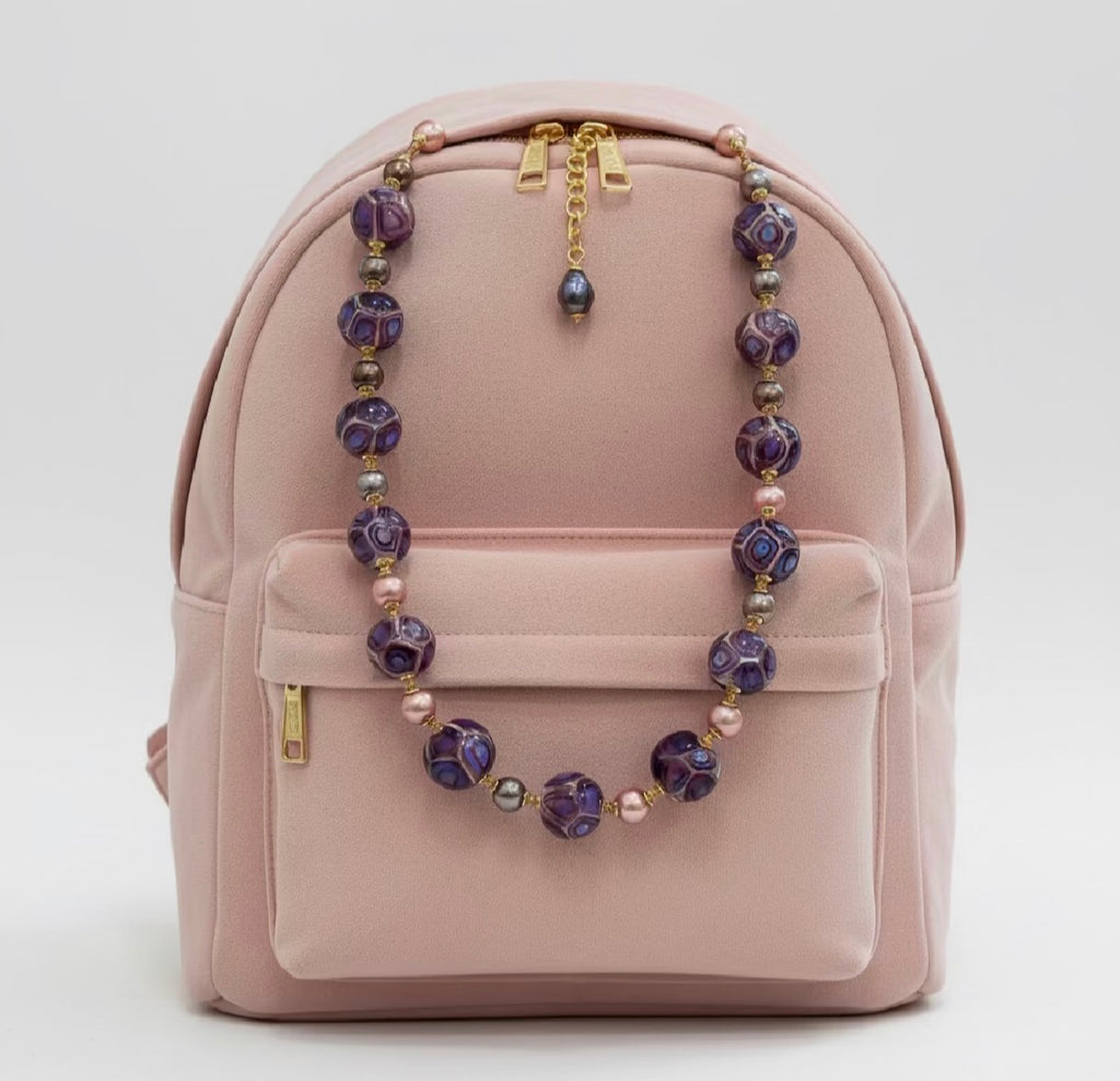 Rosario Leonardi Purple Choker & Earring Set Featuring Ercole Moretti & Vintage Foil Beads