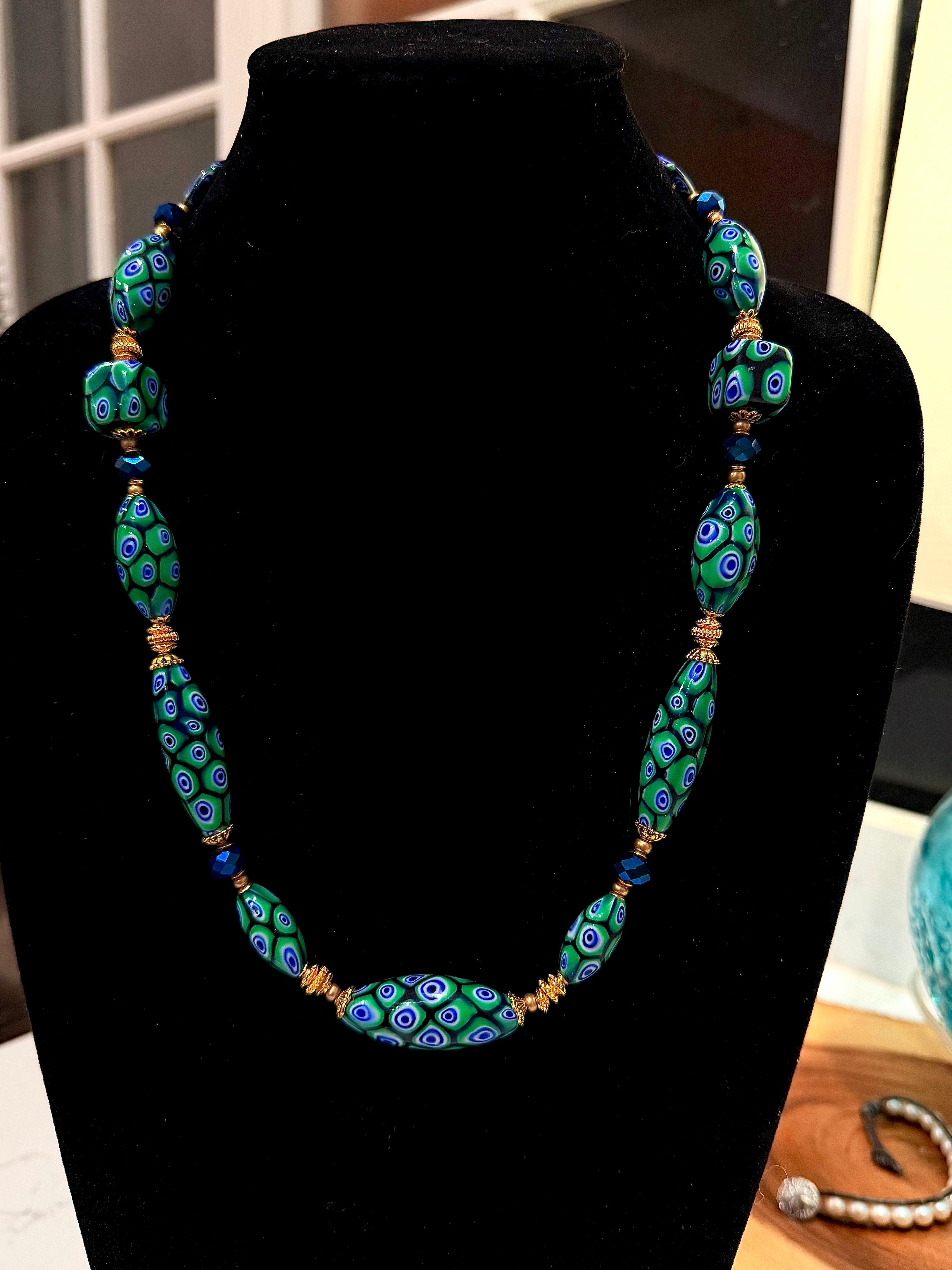 “THE Green Goddess” Rosario Leonardi Green With Envy Murano Millefiori Necklace FEATURING Exclusive Moretti Beads