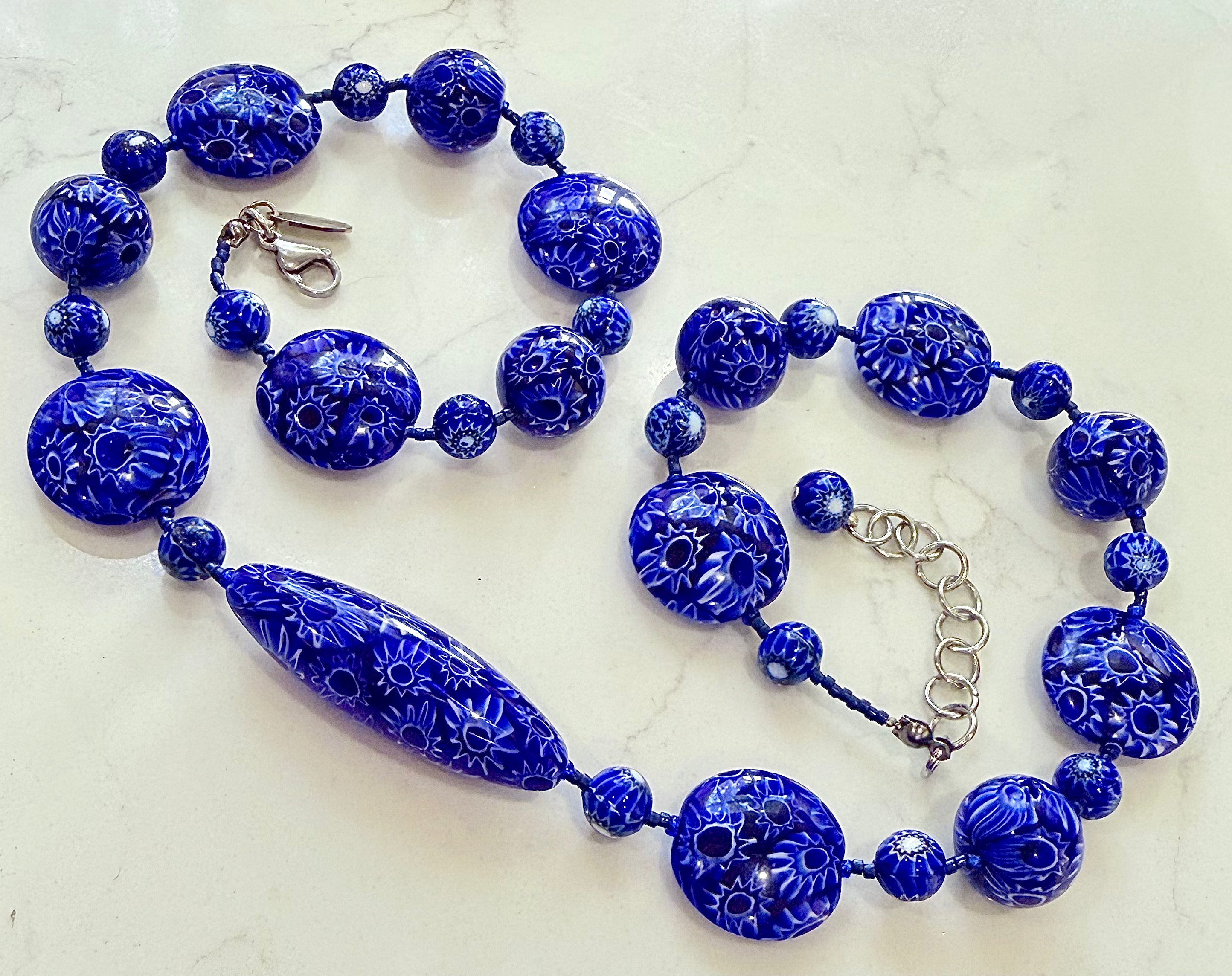 Rosario Leonardi Cobalt Blue Neckalce Featuring Exclusive Ercole Moretti Murano Millefiori Glass Beads