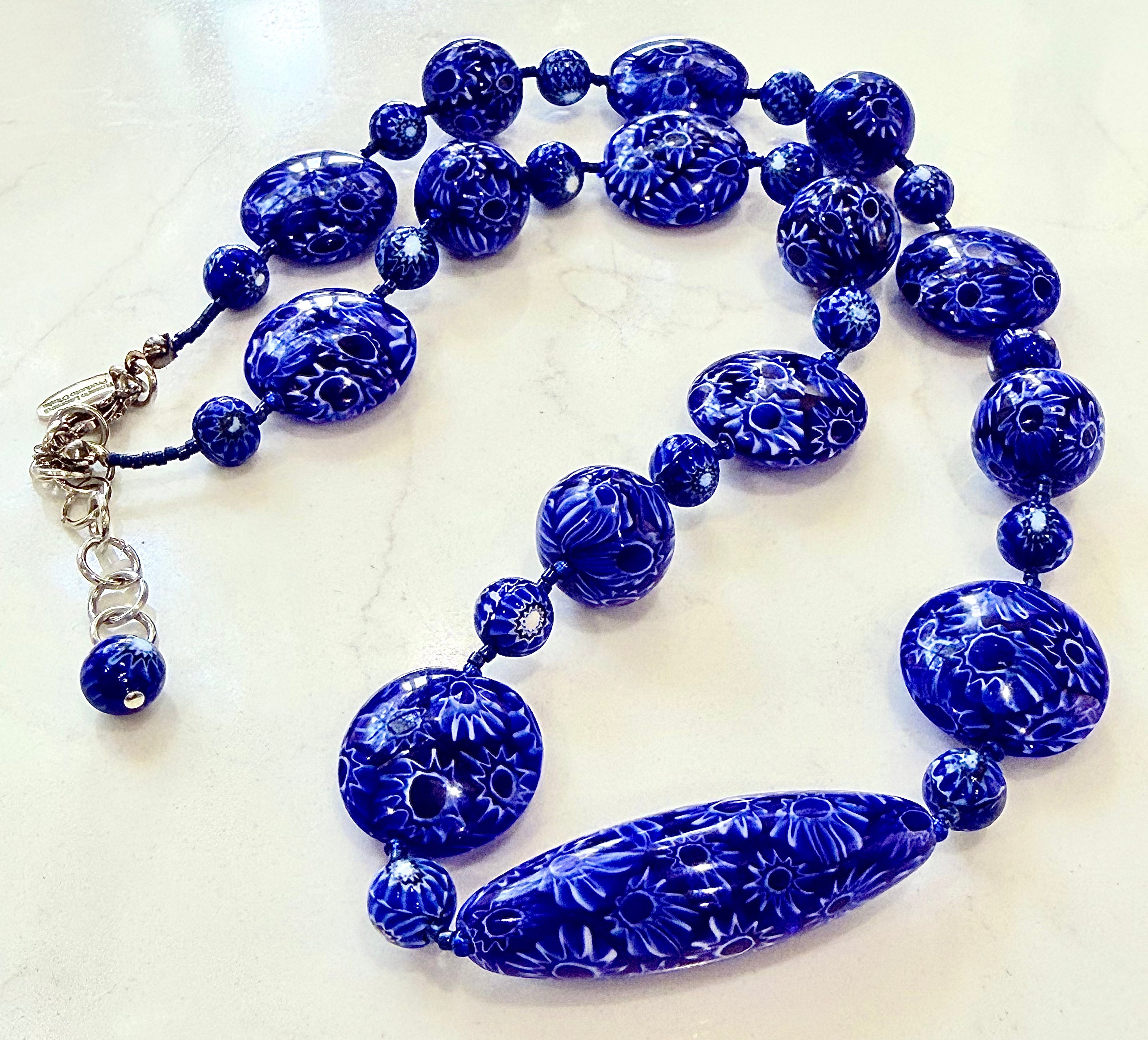 Rosario Leonardi Cobalt Blue Neckalce Featuring Exclusive Ercole Moretti Murano Millefiori Glass Beads